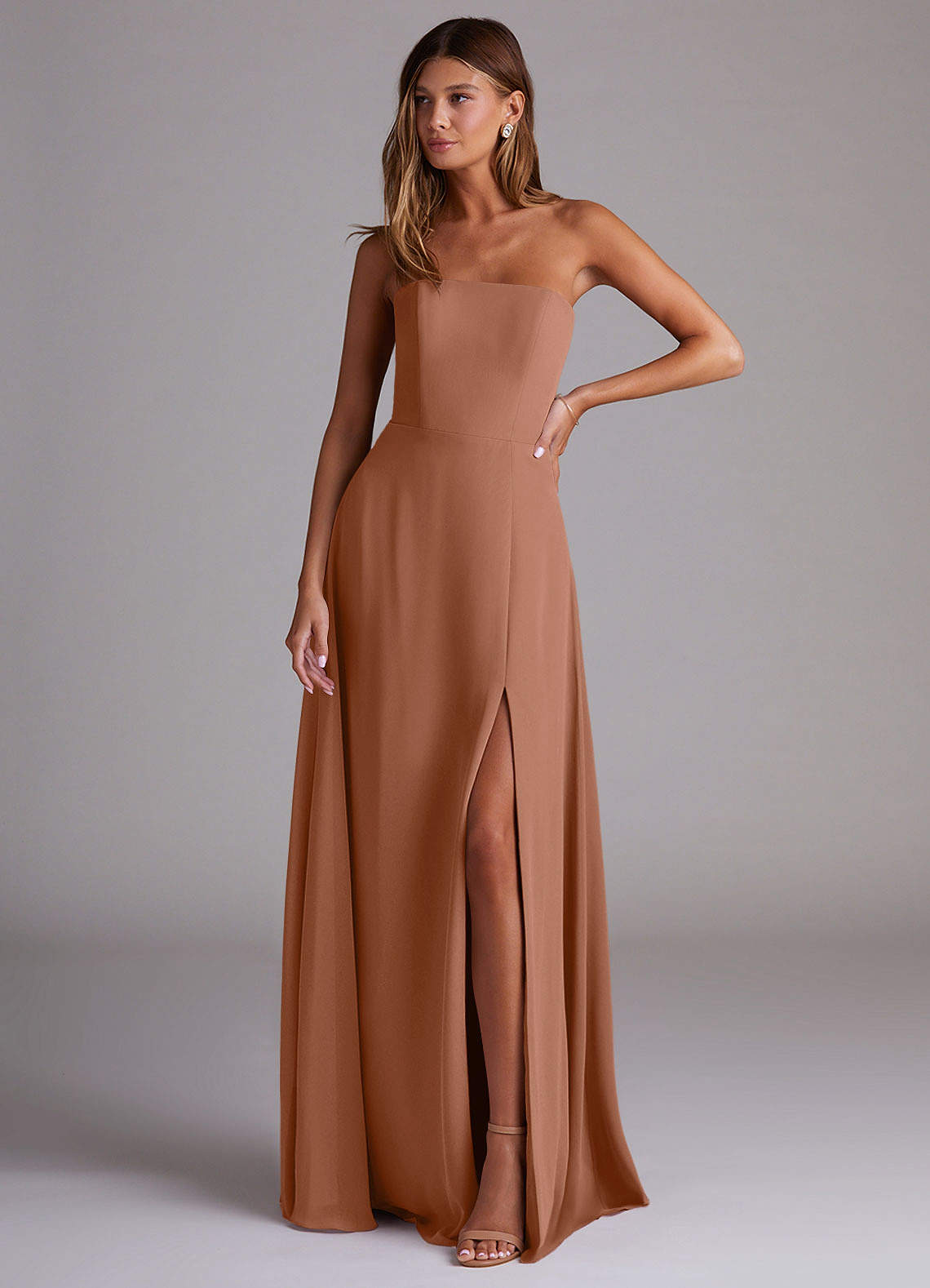 Wren A-Line Straight-Neck Chiffon Bridesmaid Dress in Bronzer