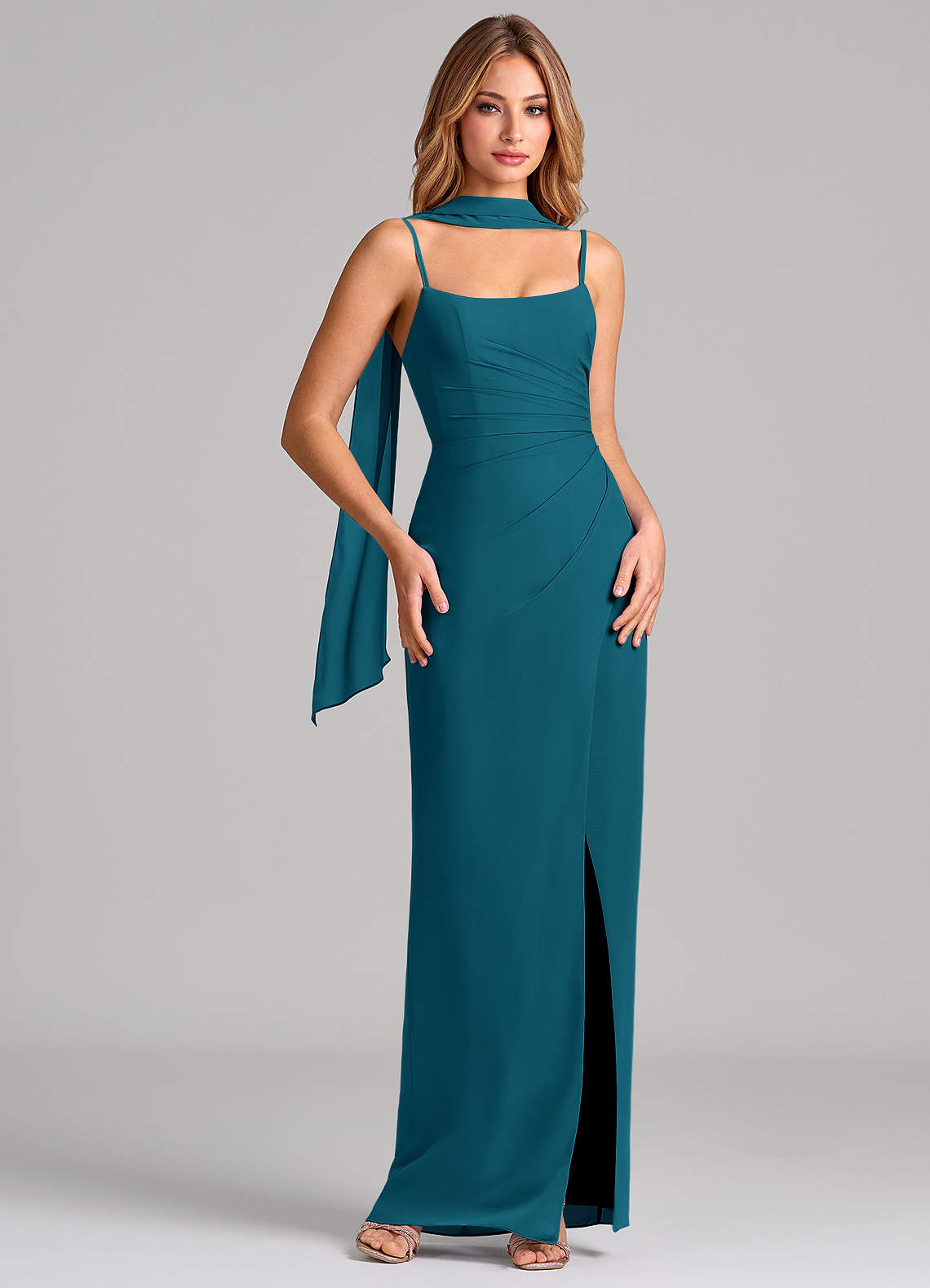 Calandra Sheath Scoop-Neck Chiffon Bridesmaid Dress in Ink Blue