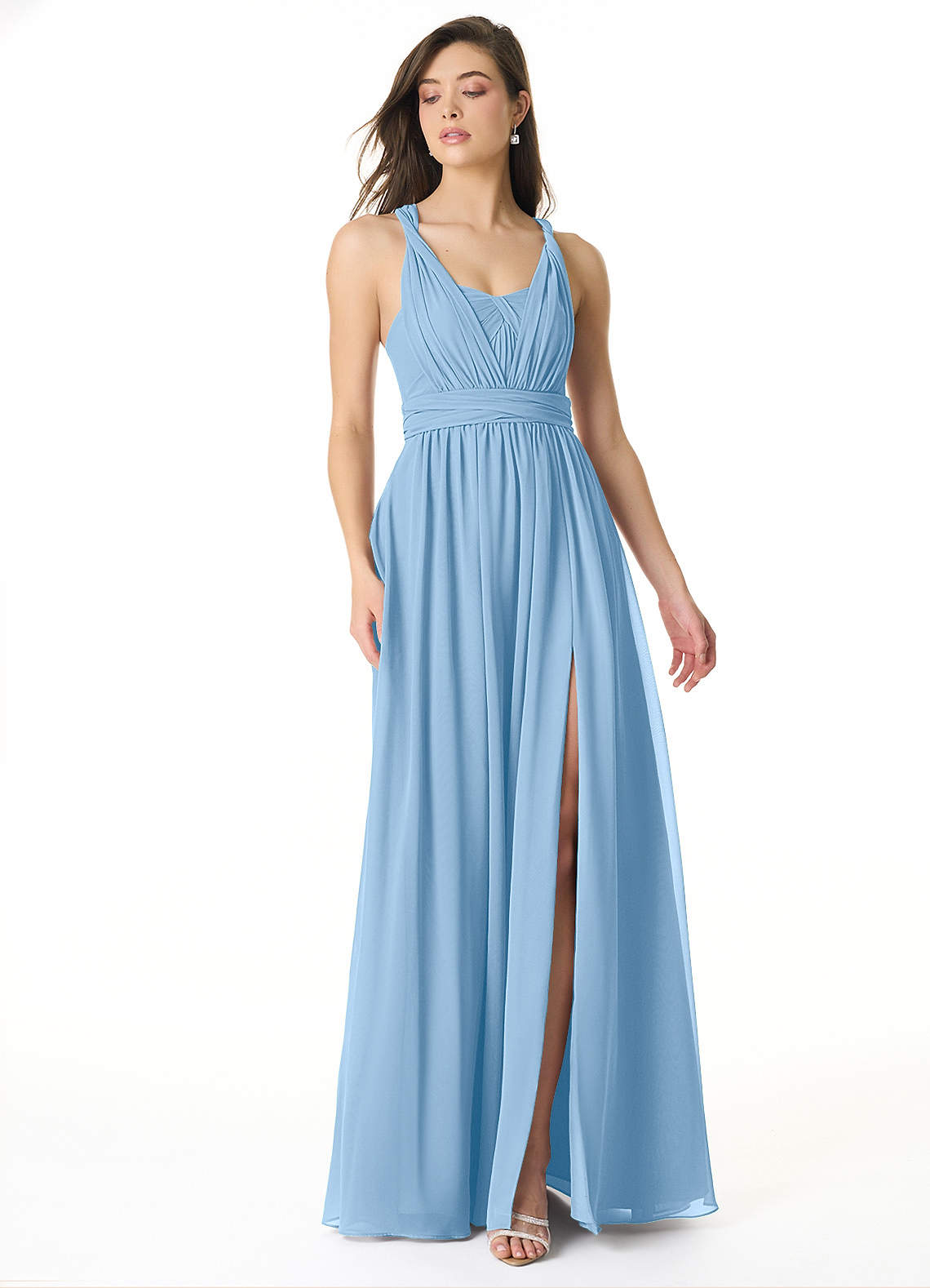 Olani A-Line V-Neck Chiffon Bridesmaid Dress in Powder Blue