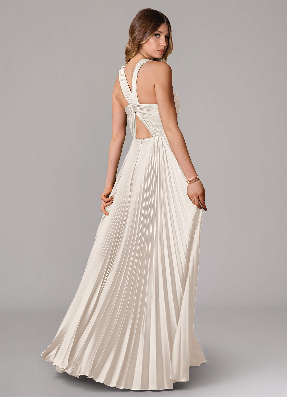 Afra A-Line Halter-Neck Stretch Satin Bridesmaid Dress in White Alabaster