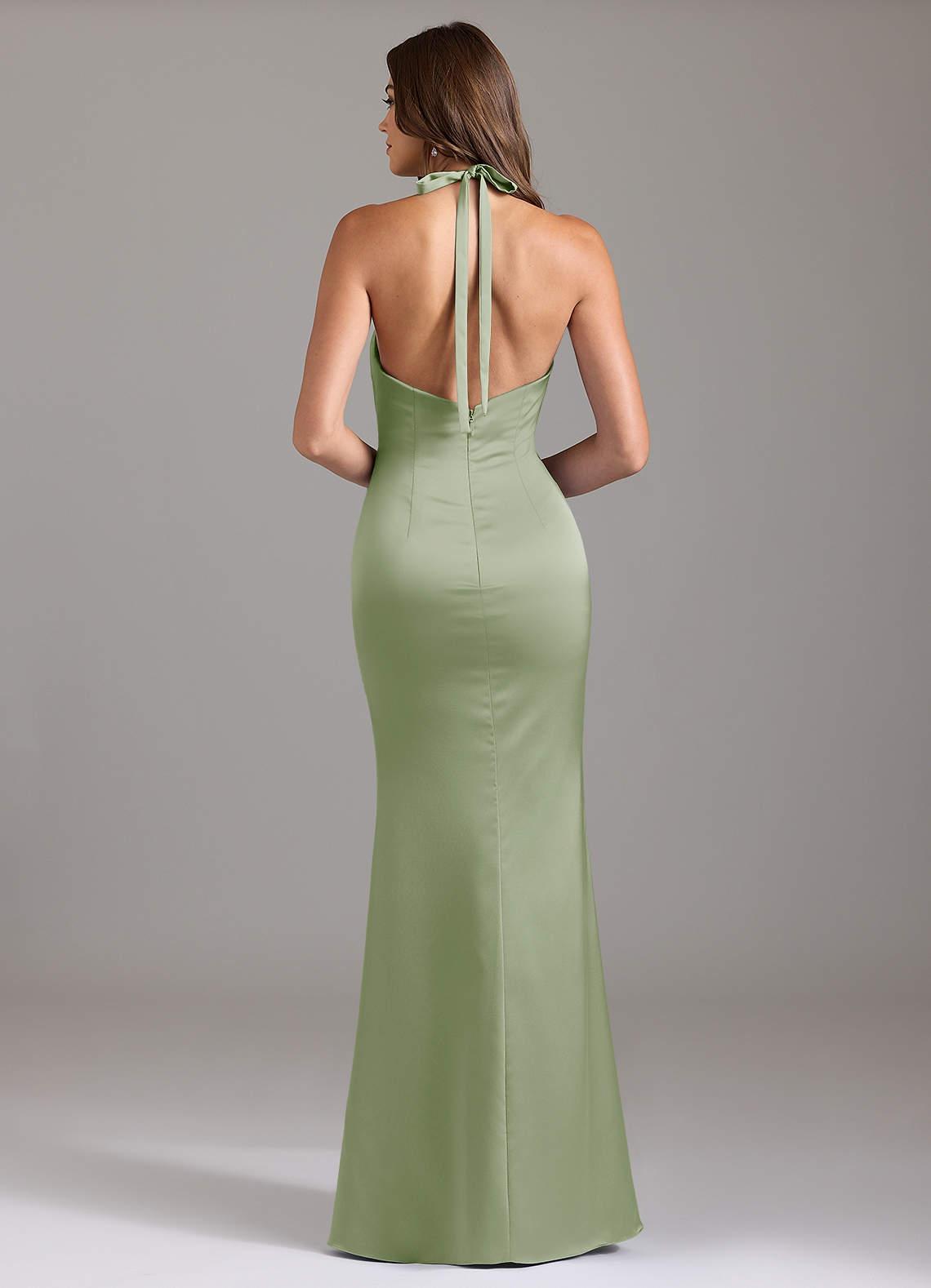 Valerie Mermaid V-Neck Stretch Satin Bridesmaid Dress in Dusty Sage