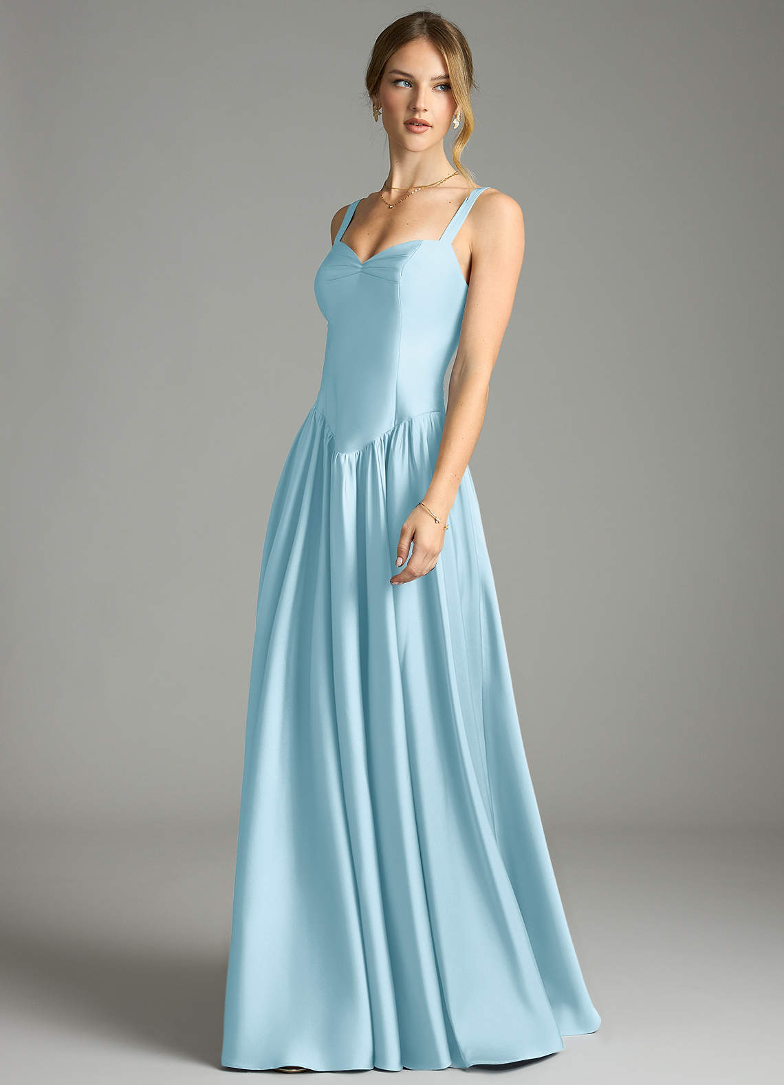 Evadina A-Line Sweetheart Stretch Satin Bridesmaid Dress in Sky Blue