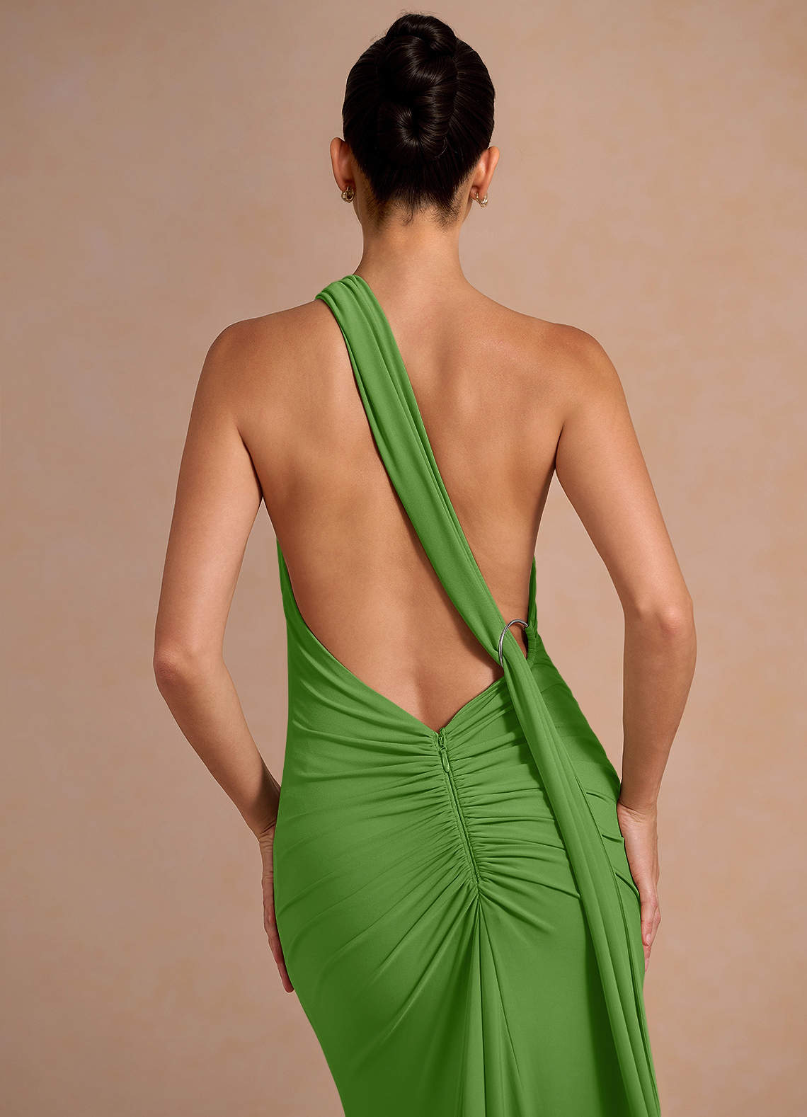 Miliani Sheath Neck-Tie Stretch Knit Evening Dress in Olive