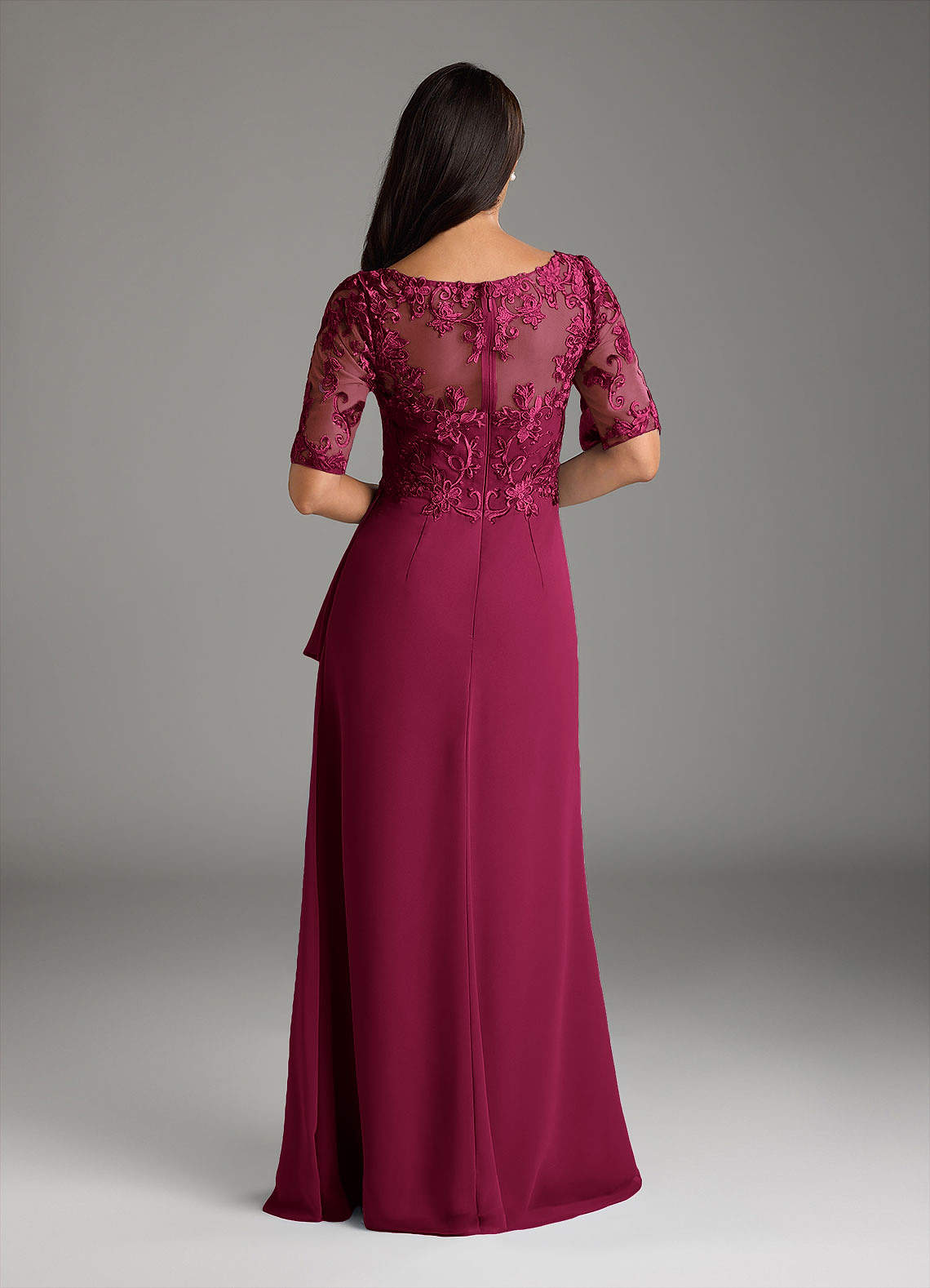 Amedeus A-Line V-Neck Chiffon and Lace Mother of the Bride Dress in Burgundy
