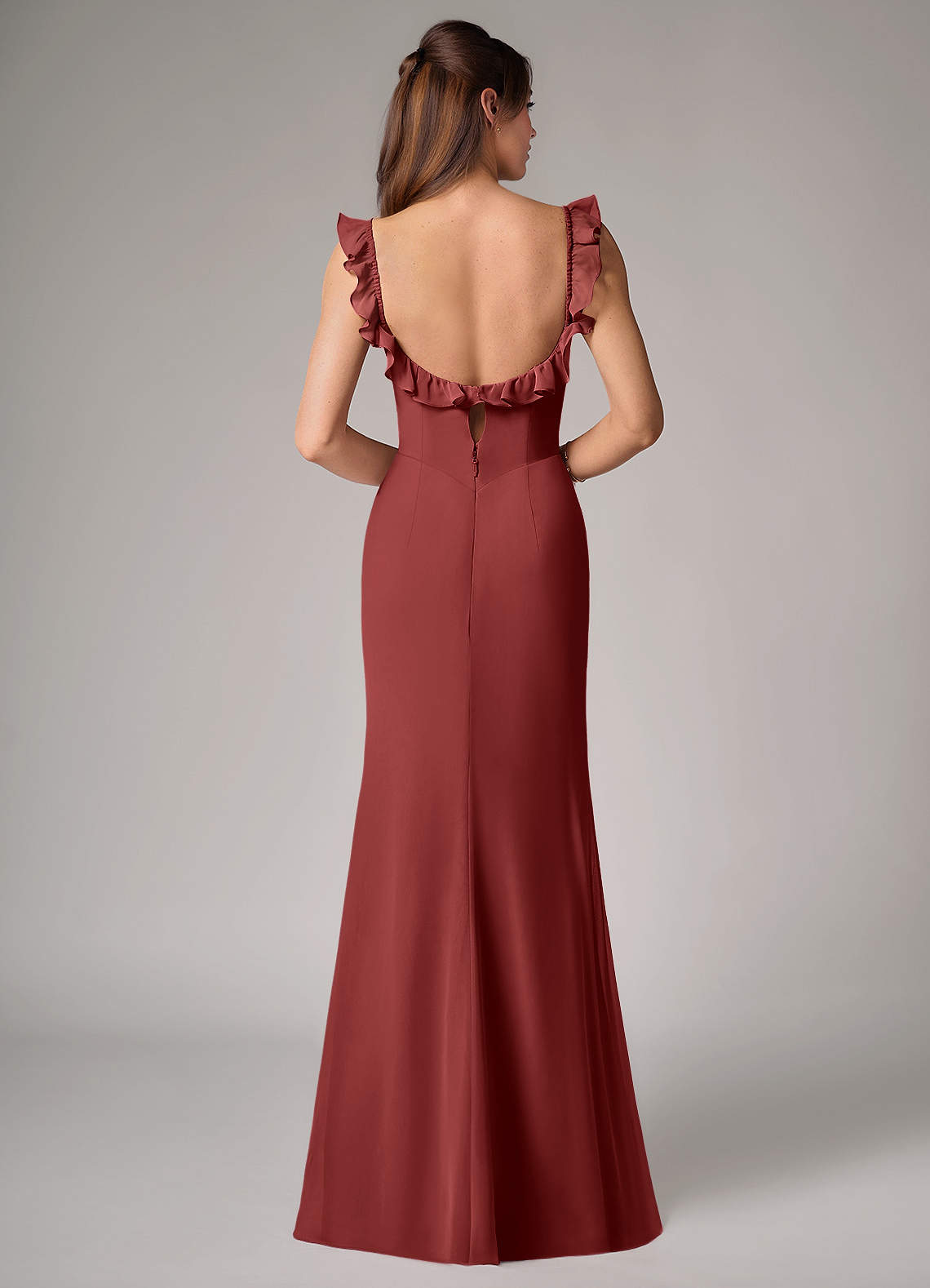 Callie Mermaid Scoop-Neck Chiffon Bridesmaid Dress in Terracotta
