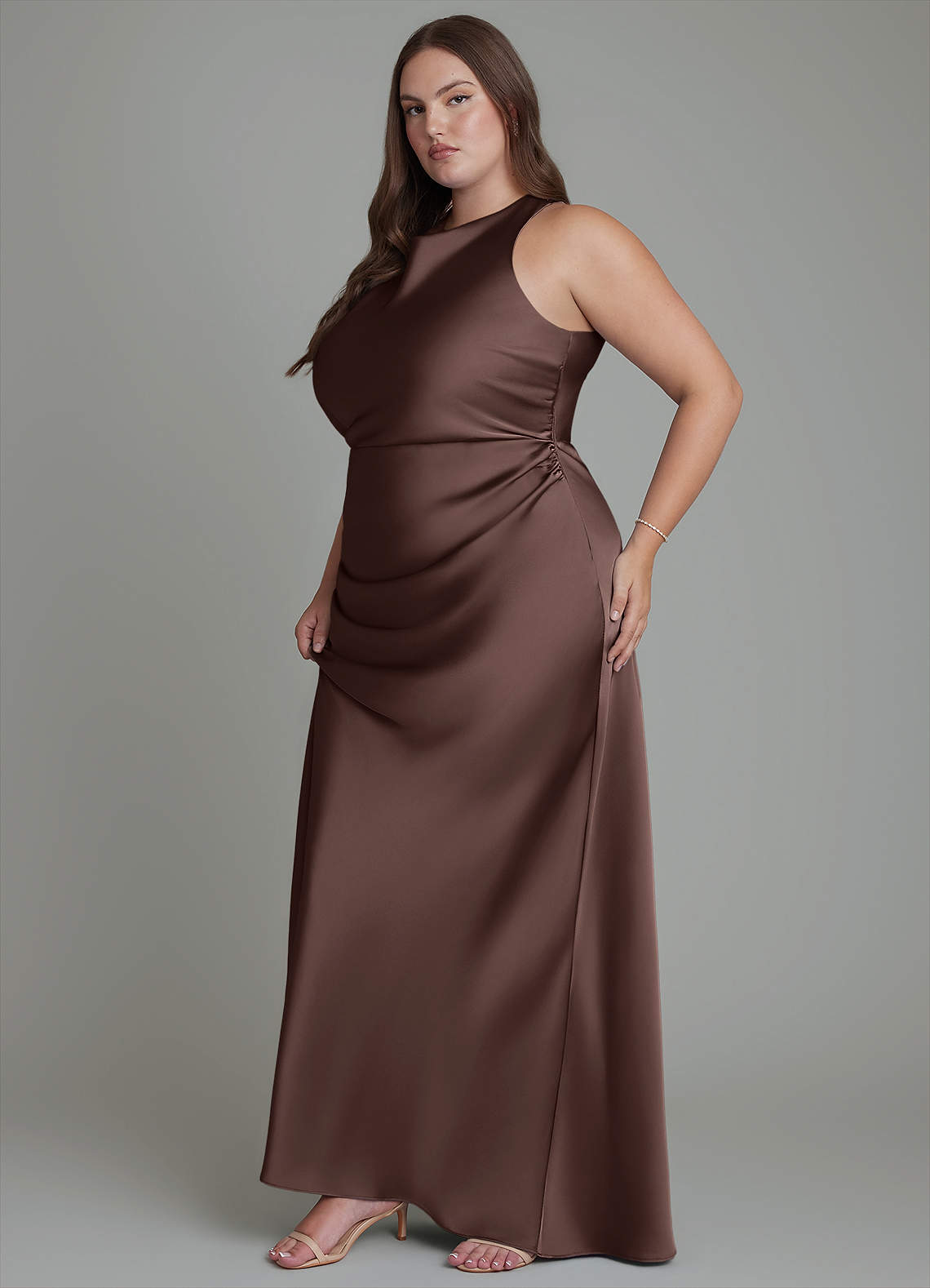 Evadne Sheath Scoop-Neck Stretch Satin Bridesmaid Dress