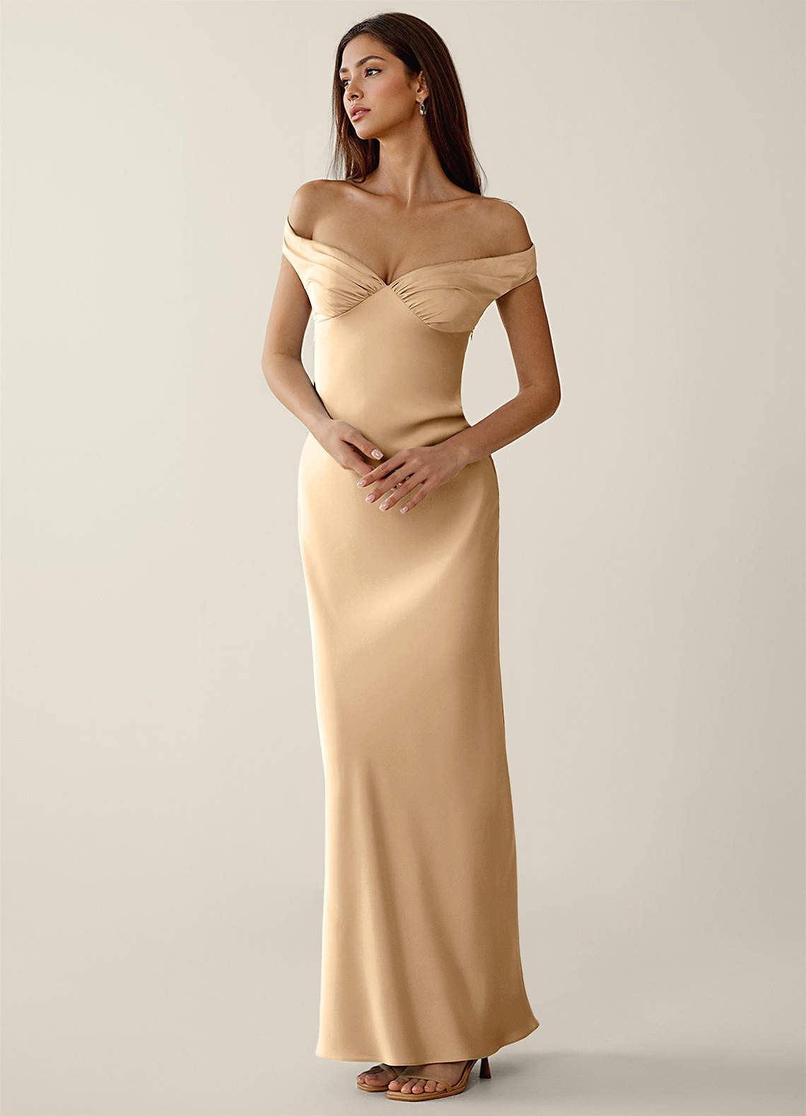Gwendonme Sheath Off-the-Shoulder Satin Crystal Linen Evening Dress in Pistachio