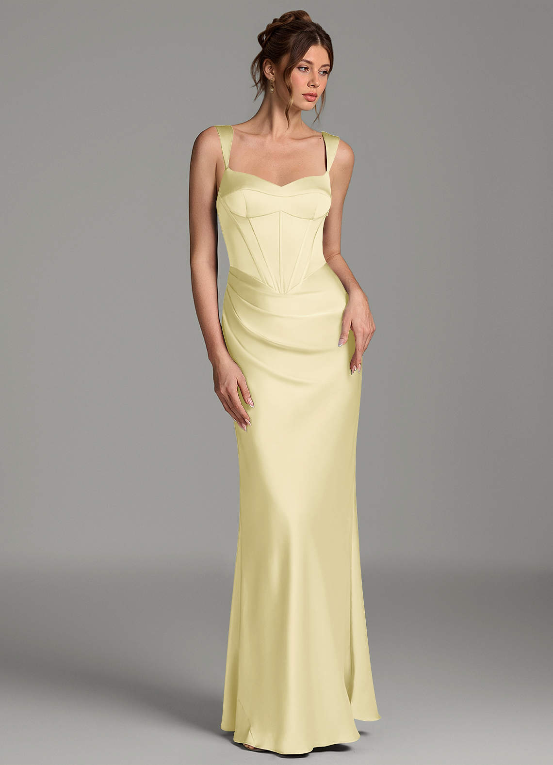Mela Sheath Sweetheart Stretch Satin Bridesmaid Dress in Lemon Sorbet
