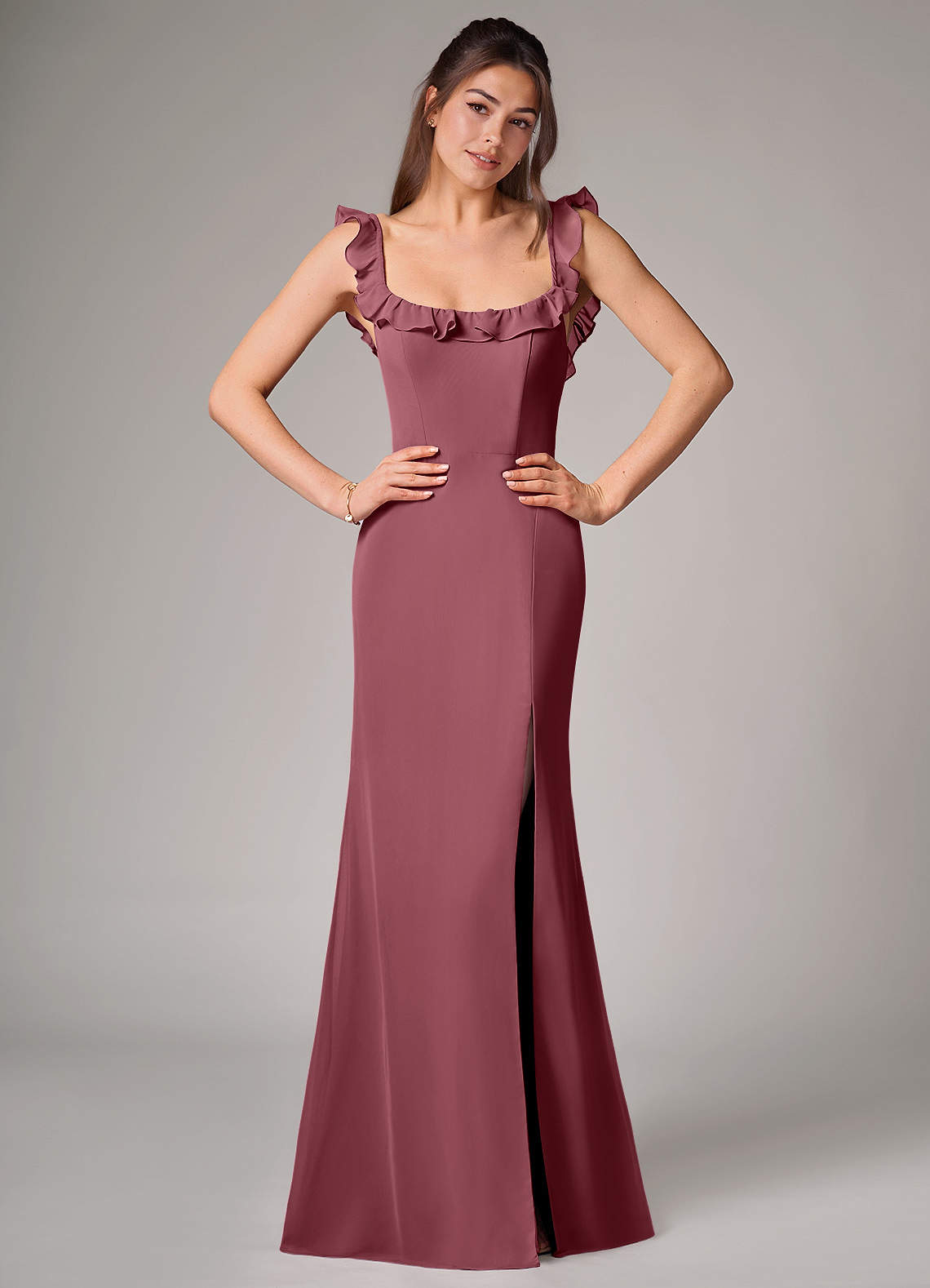 Callie Mermaid Scoop-Neck Chiffon Bridesmaid Dress in Desert Rose