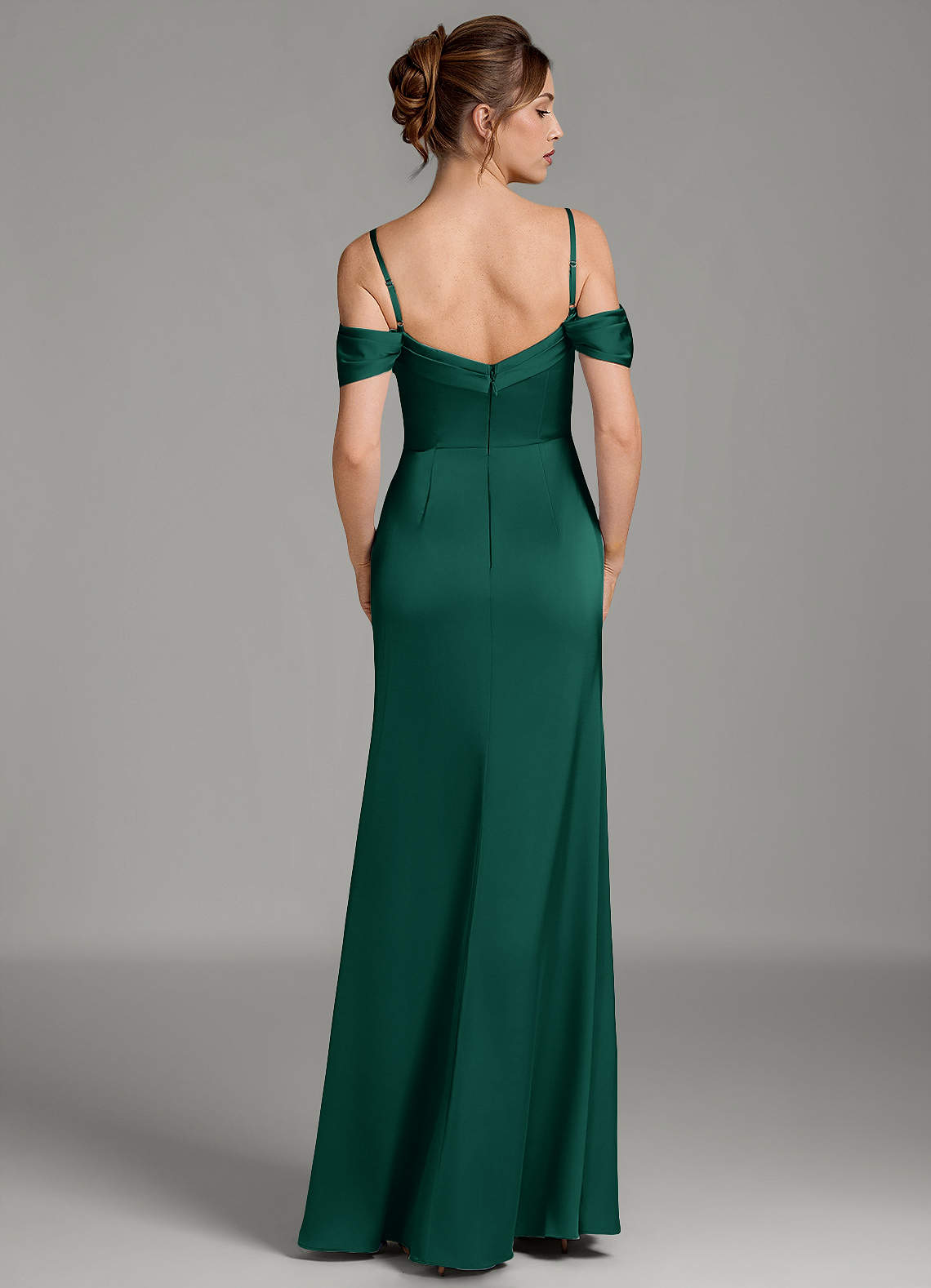 Wyatt Mermaid Off-the-Shoulder Stretch Satin Bridesmaid Dress in Emerald