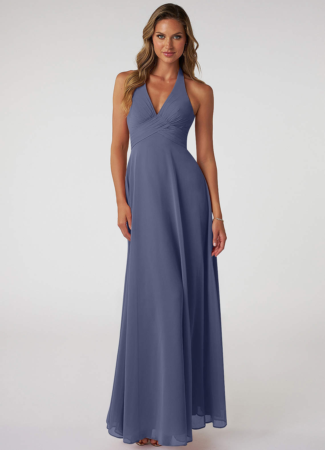 Tessie A-Line V-Neck Chiffon Bridesmaid Dress in Stormy