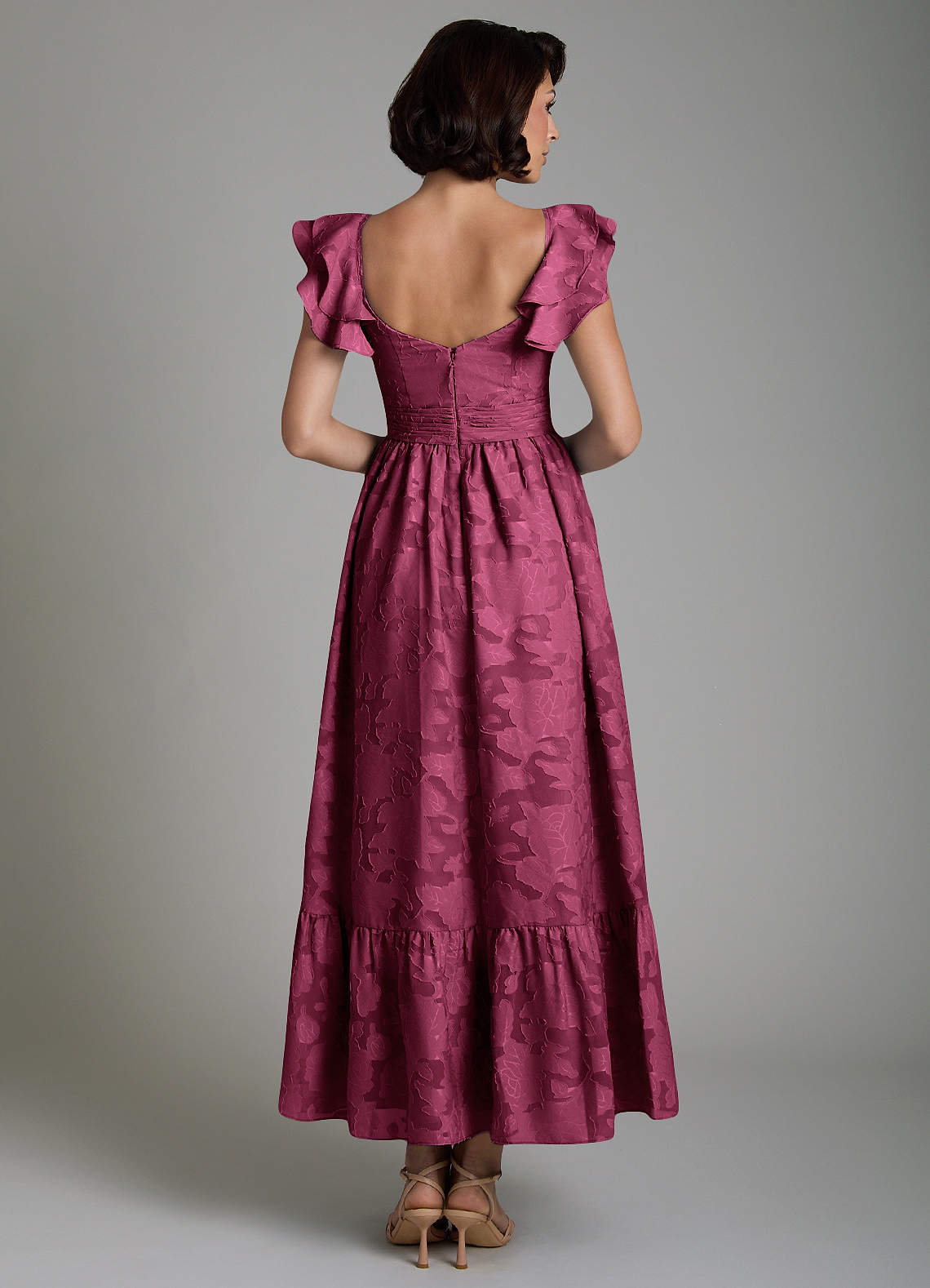 Anaya A-Line V-Neck Floral Burnout Bridesmaid Dress in Mulberry