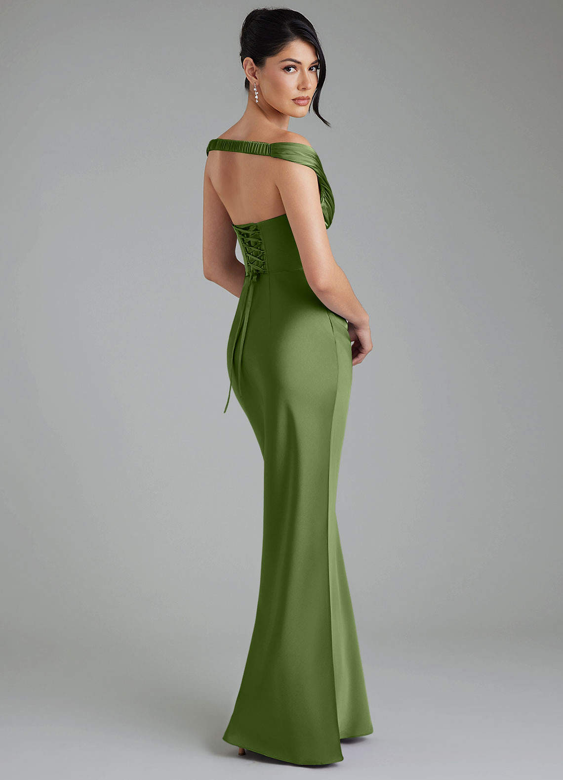 Stella Sheath V-Neck Stretch Satin Bridesmaid Dress in Juniper