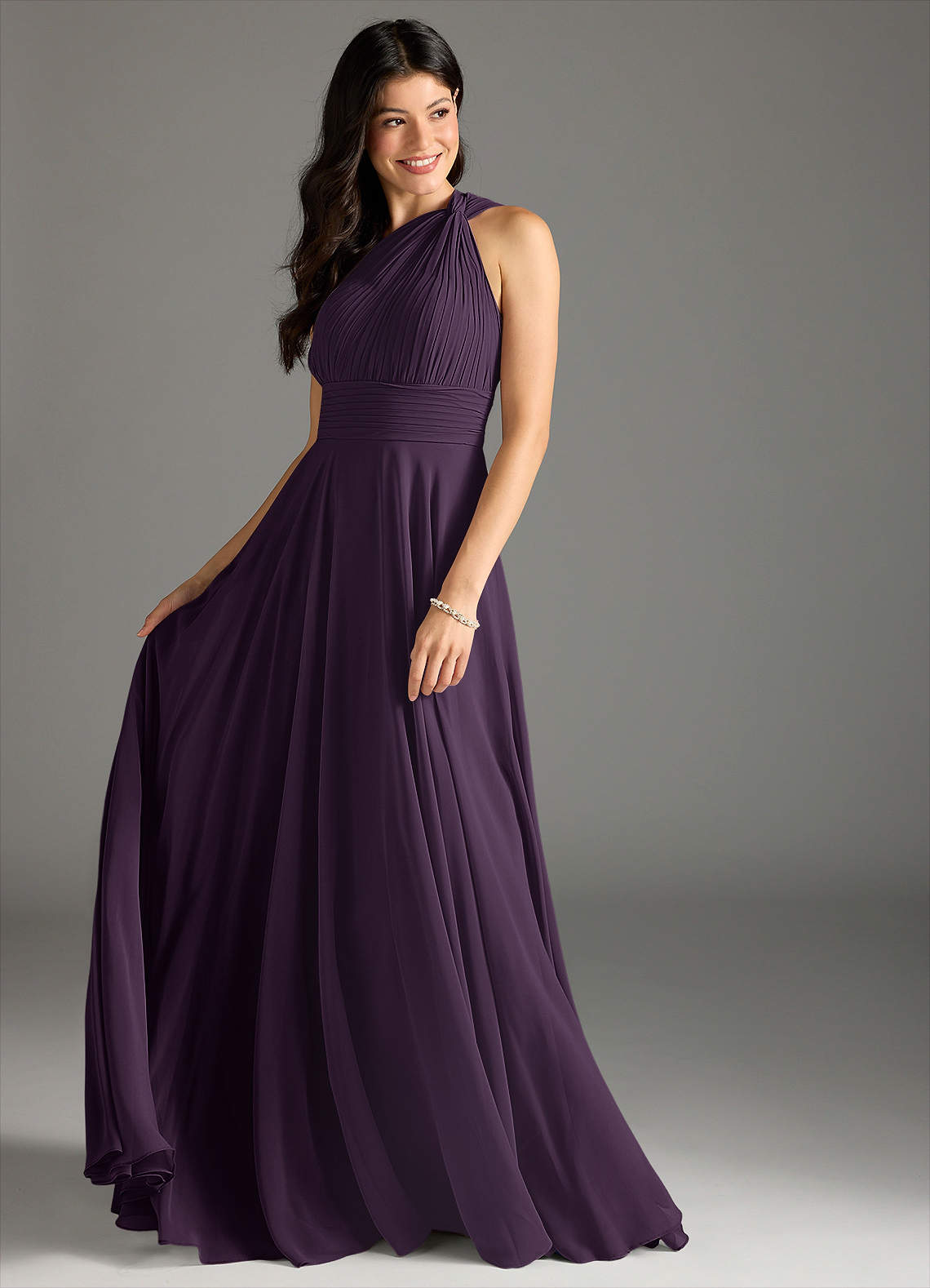 Charlize A-Line One-Shoulder Chiffon Bridesmaid Dress in Plum