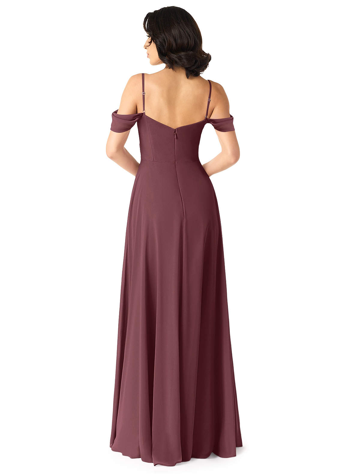 Tancie A-Line Off-the-Shoulder Chiffon Bridesmaid Dress in Sangria