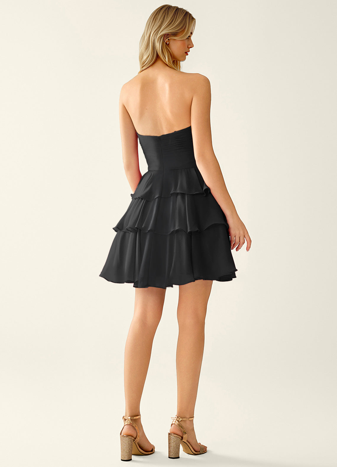 Orosecy A-Line Mini Strapless Chiffon Prom Dress in Black - photo 7