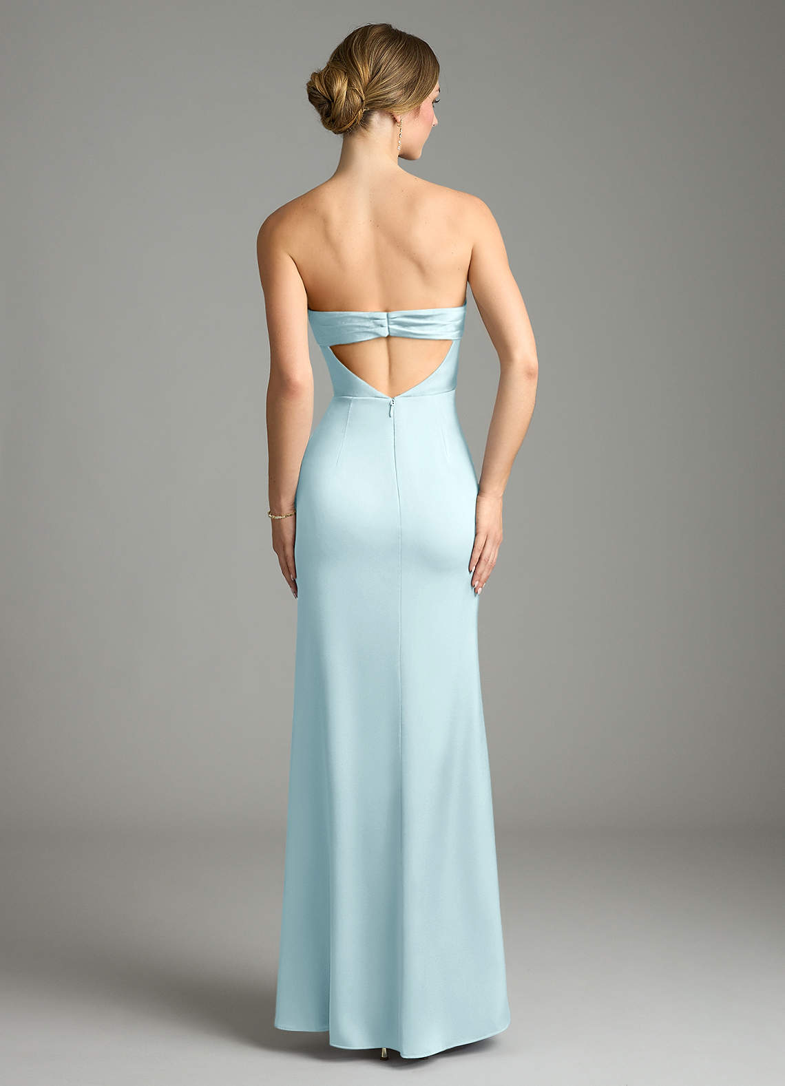 Leonis Mermaid Cowl-Neck Stretch Satin Bridesmaid Dress in Cloud Blue