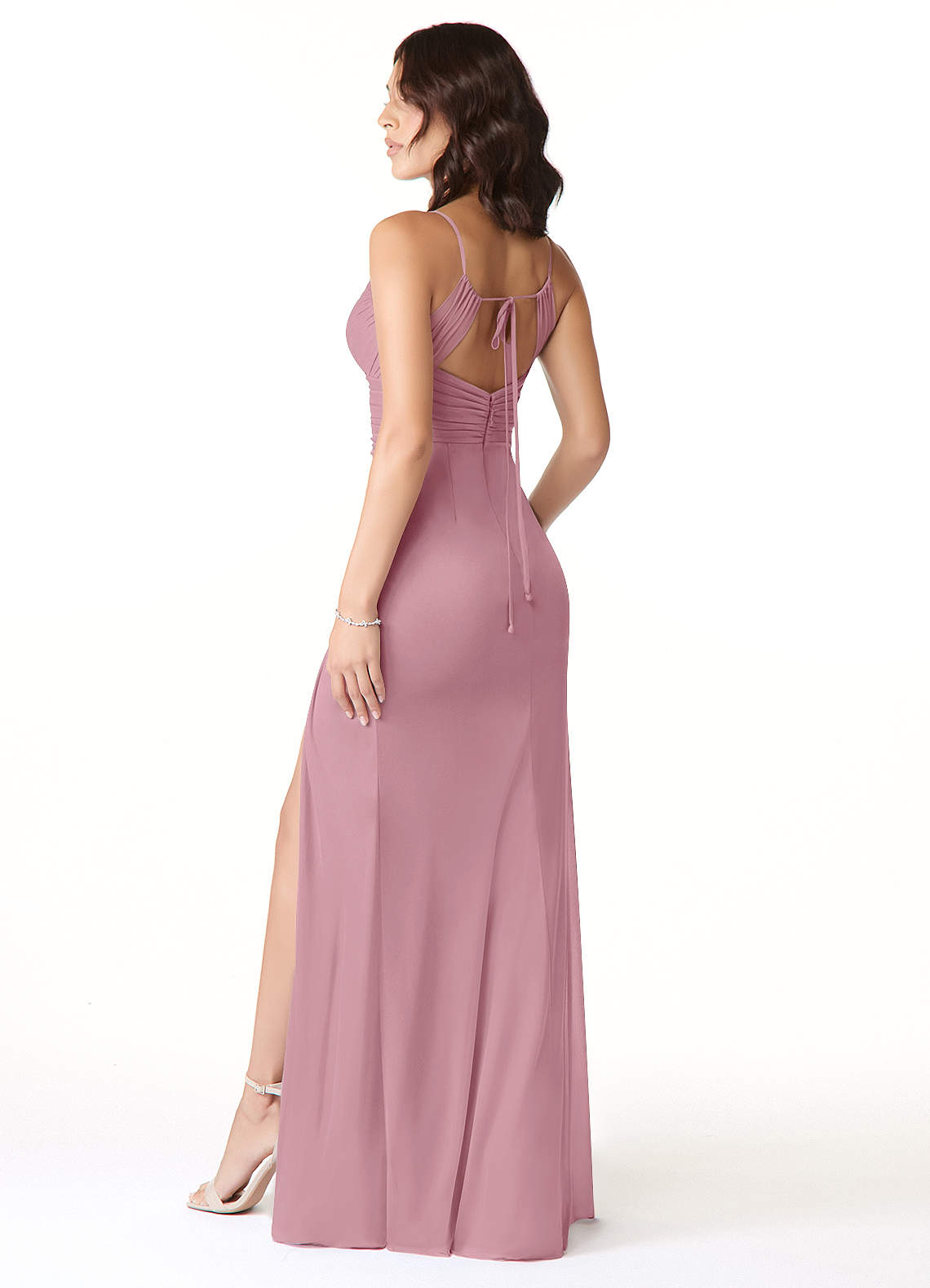 Reneya Mermaid V-Neck Mesh Bridesmaid Dress in Vintage Mauve