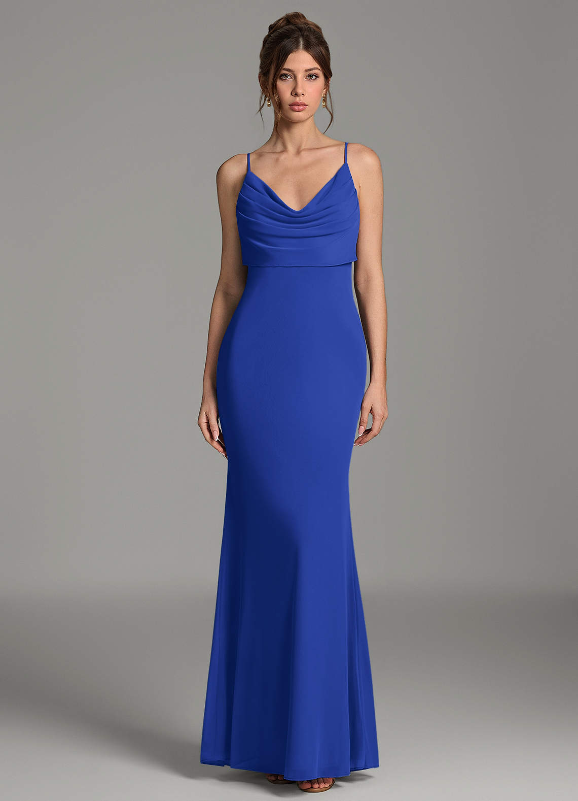 Zari Mermaid Cowl-Neck Mesh Bridesmaid Dress in Royal Blue