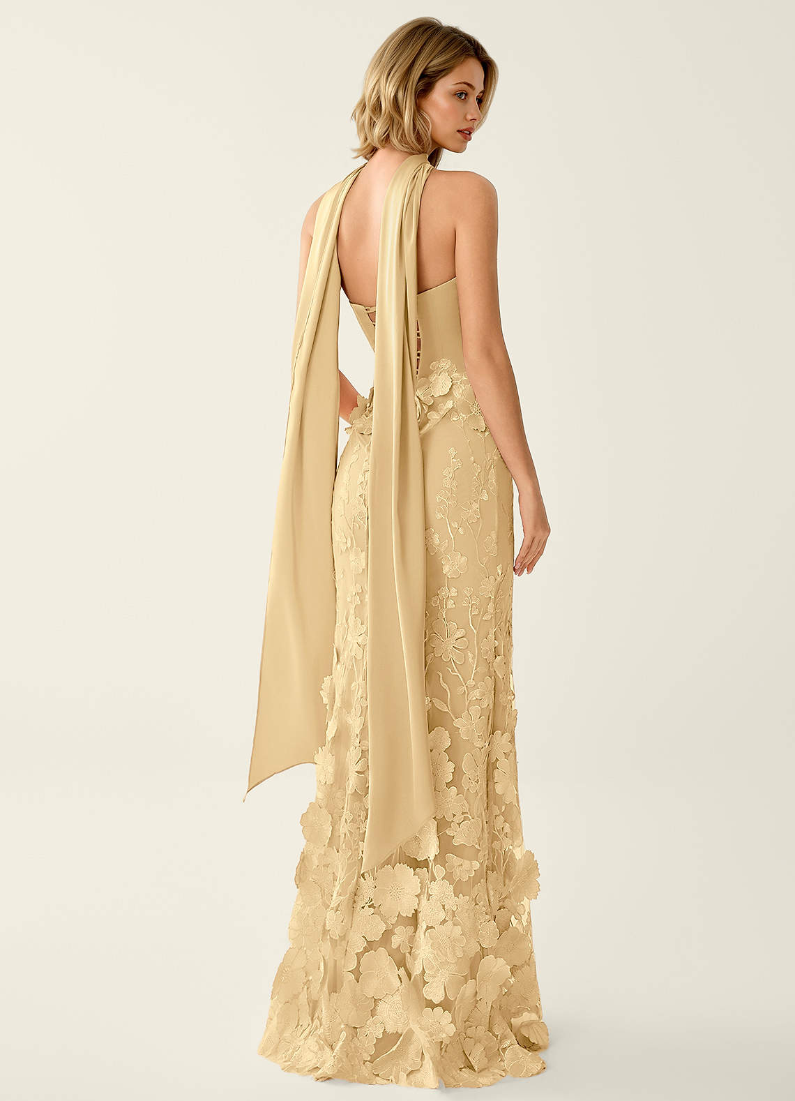 Wrensincia Mermaid Strapless Crystal Linen Satin Evening Dress in Dark Champagne