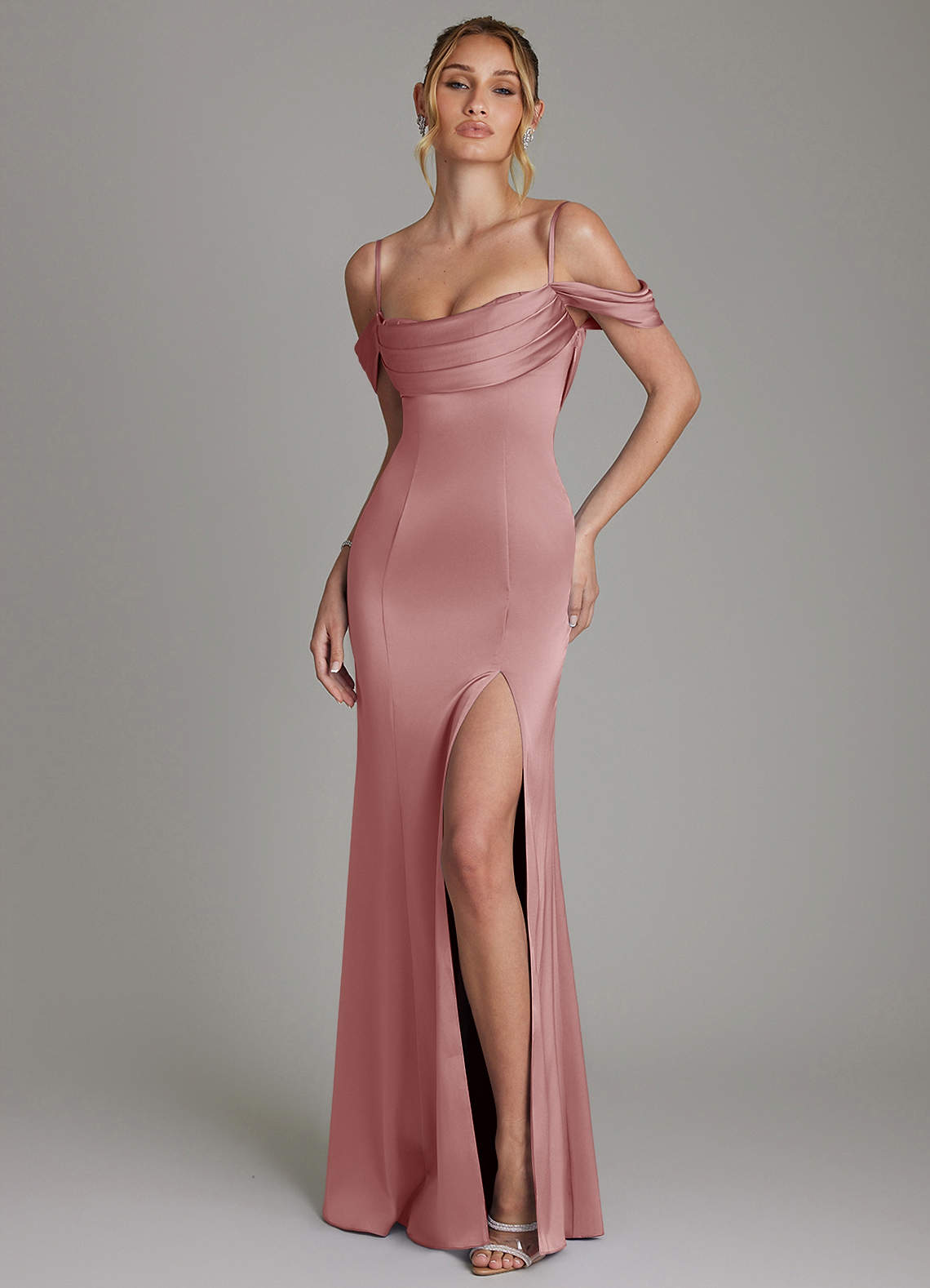Nira Mermaid Sweetheart Stretch Satin Bridesmaid Dress in dusty rose