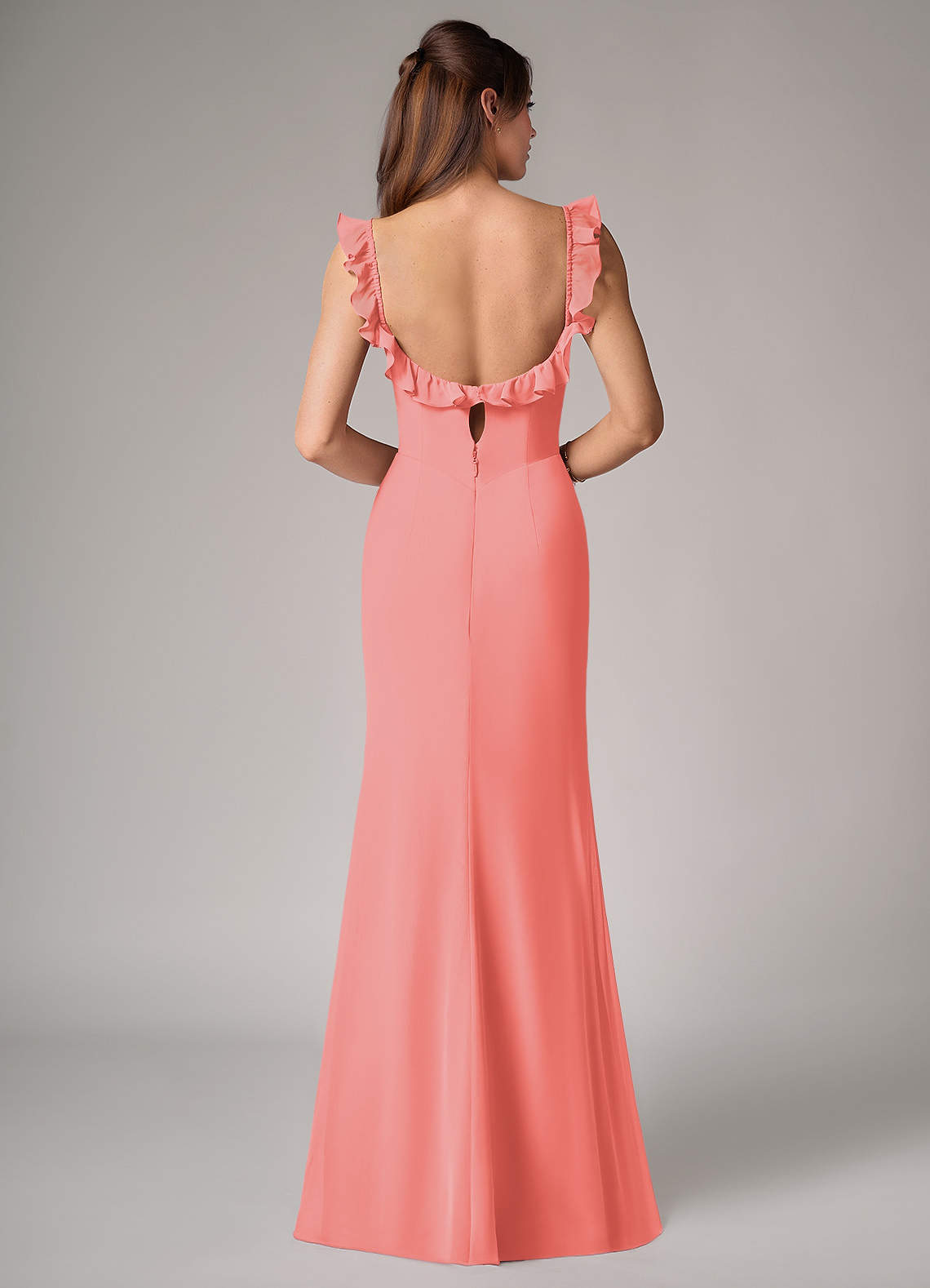 Callie Mermaid Scoop-Neck Chiffon Bridesmaid Dress in Coral
