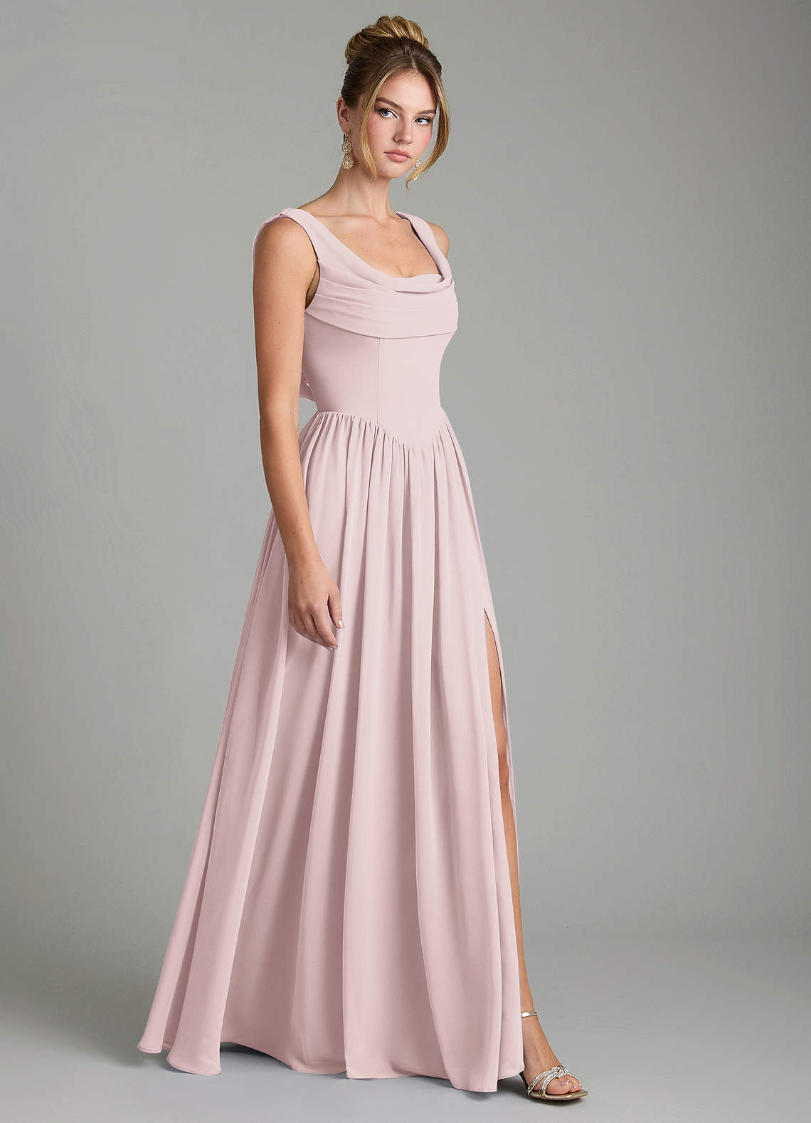Novi A-Line Square-Neck Chiffon Bridesmaid Dress in Blushing Pink