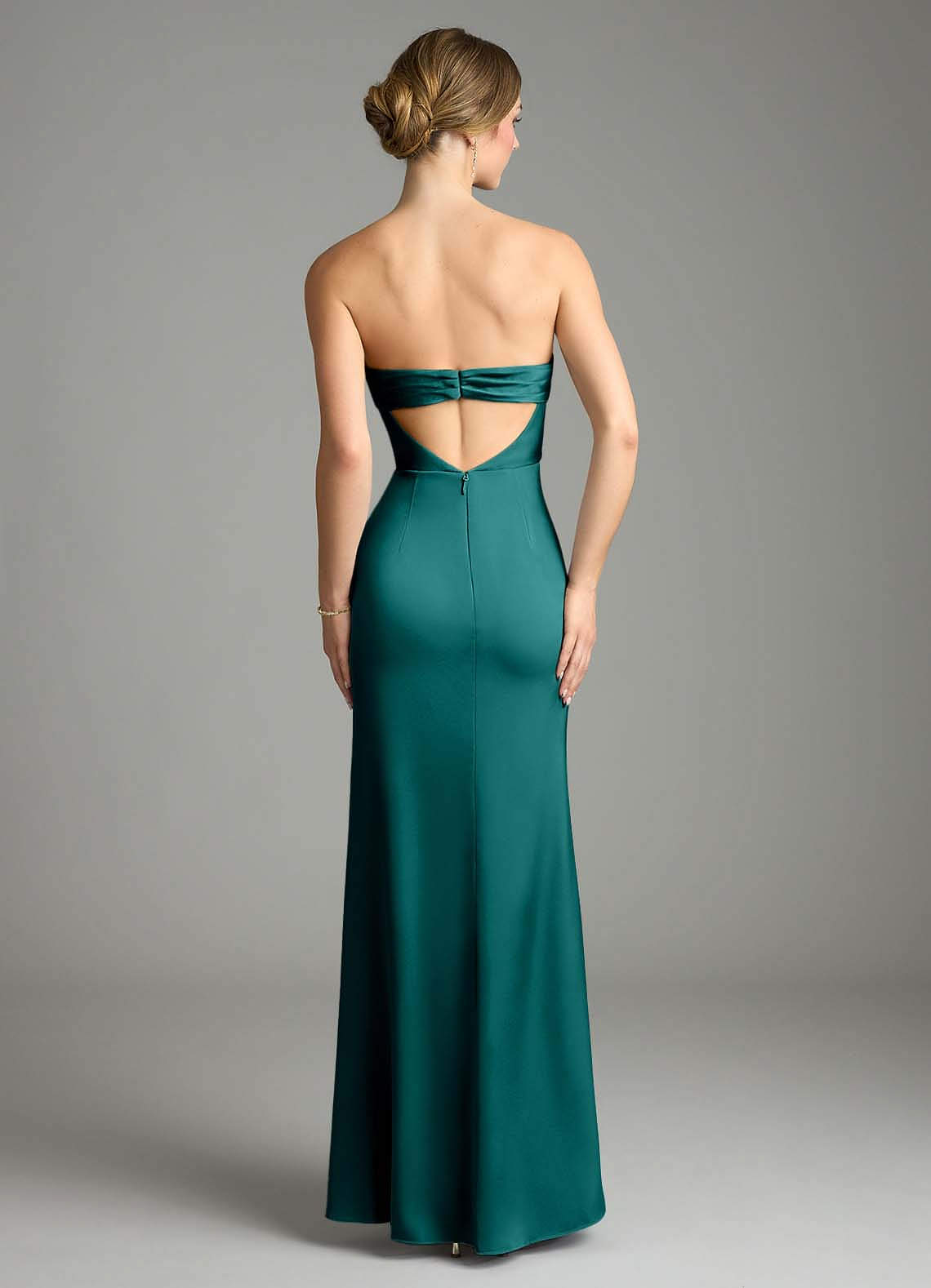 Leonis Mermaid Cowl-Neck Stretch Satin Bridesmaid Dress in Peacock