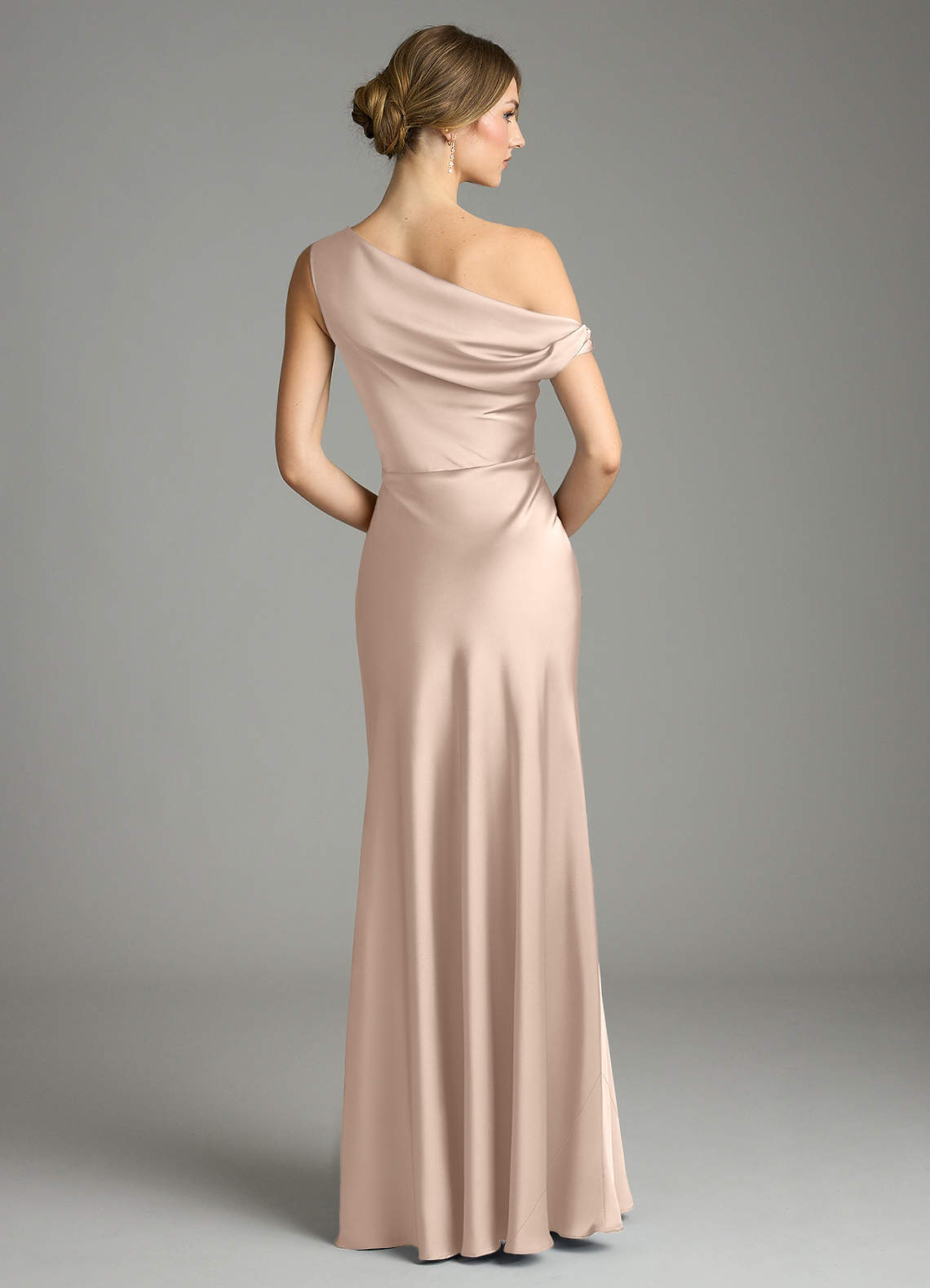 Emerson Mermaid One-Shoulder Stretch Satin Bridesmaid Dress in English Rose