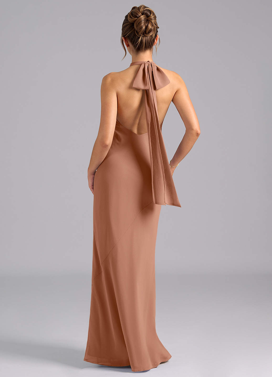 Velli Mermaid Halter Chiffon Bridesmaid Dress in Bronzer