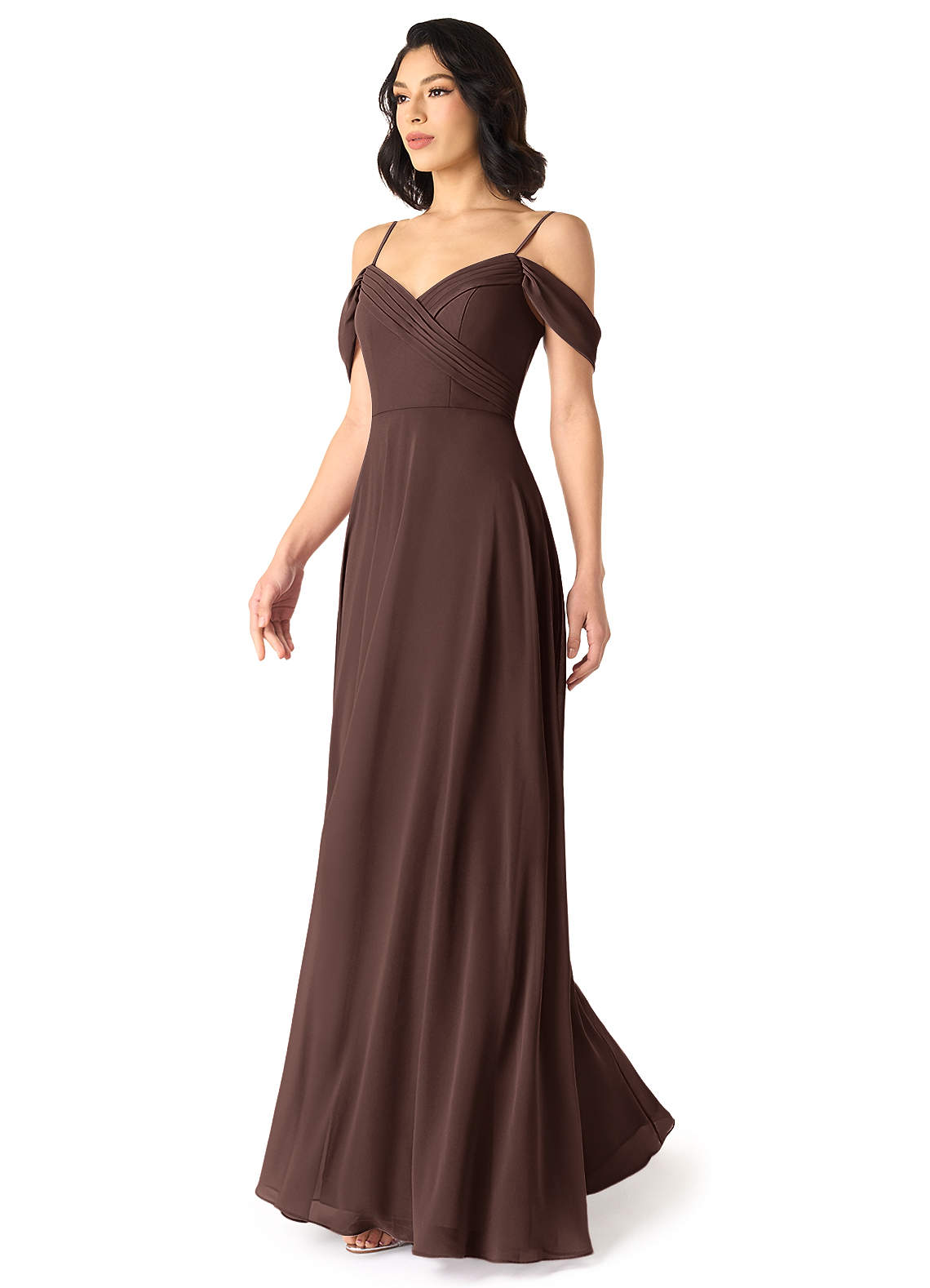 Tancie A-Line Off-the-Shoulder Chiffon Bridesmaid Dress in Ganache