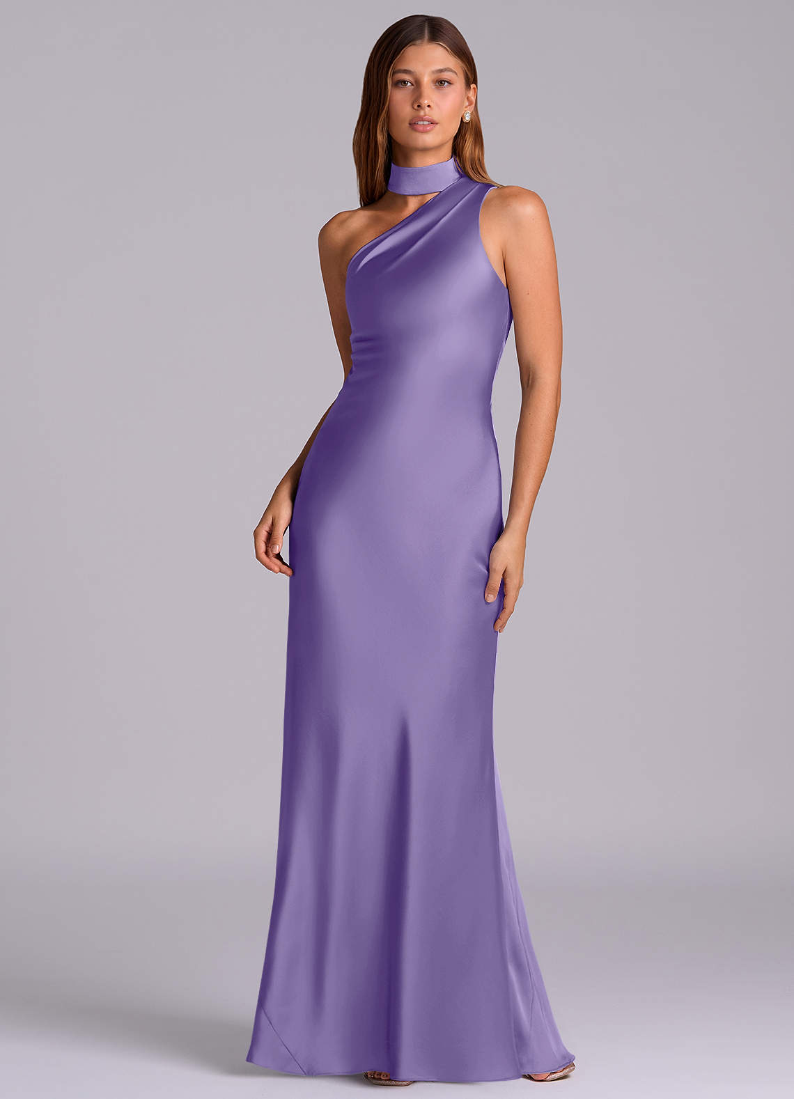 Seona Mermaid One-Shoulder Stretch Satin and Tulle Bridesmaid Dress in Tahiti
