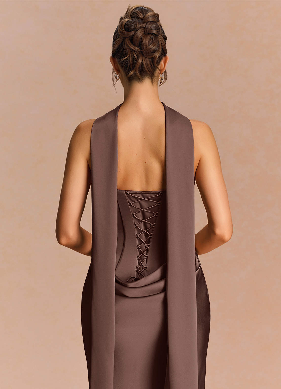 Euphemia Mermaid Strapless Stretch Satin Evening Dress in Truffle