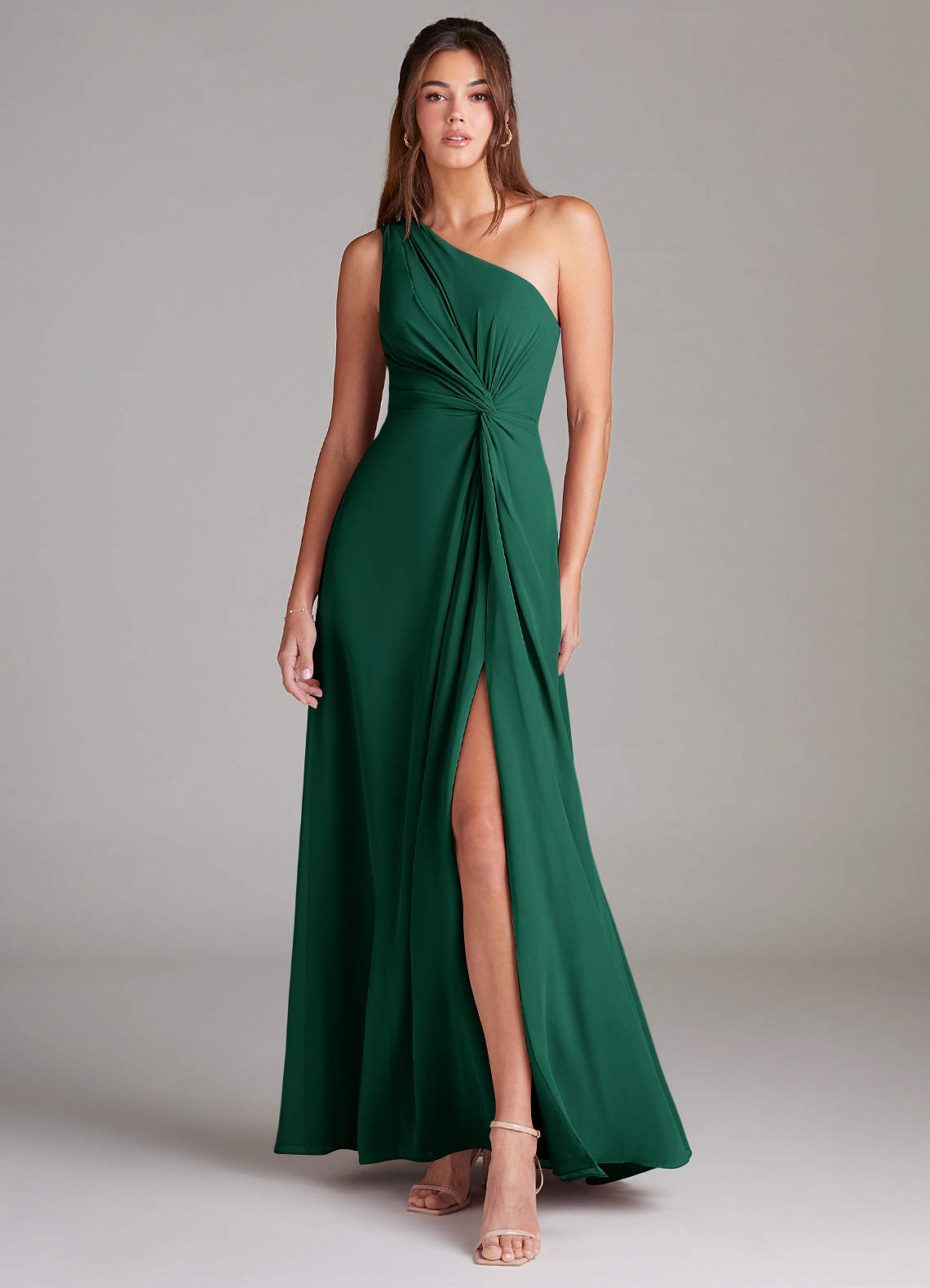 Brooke A-Line One-Shoulder Chiffon Bridesmaid Dress in Emerald