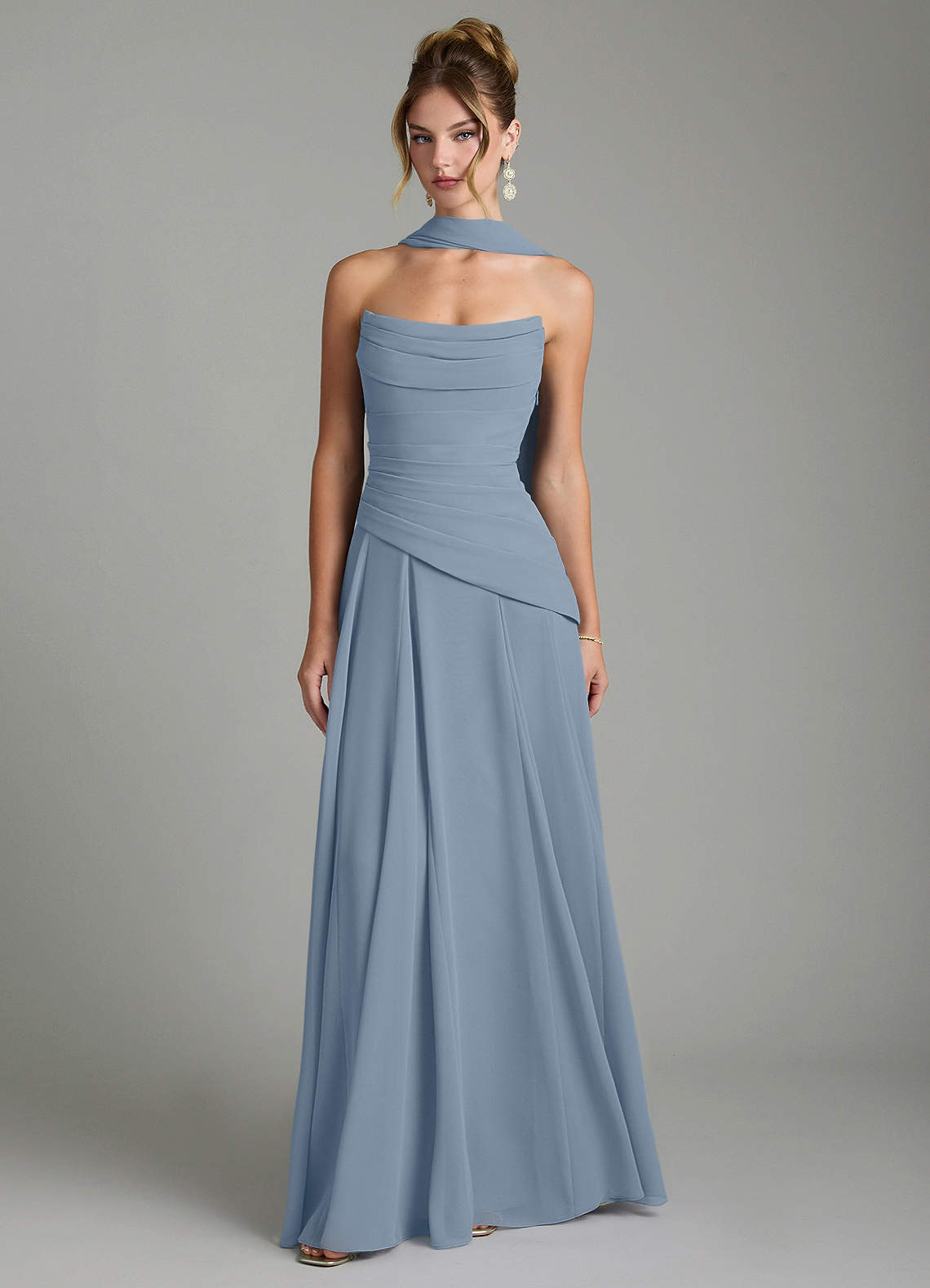 Gabriela A-Line Cowl-Neck Chiffon Bridesmaid Dress in dusty blue