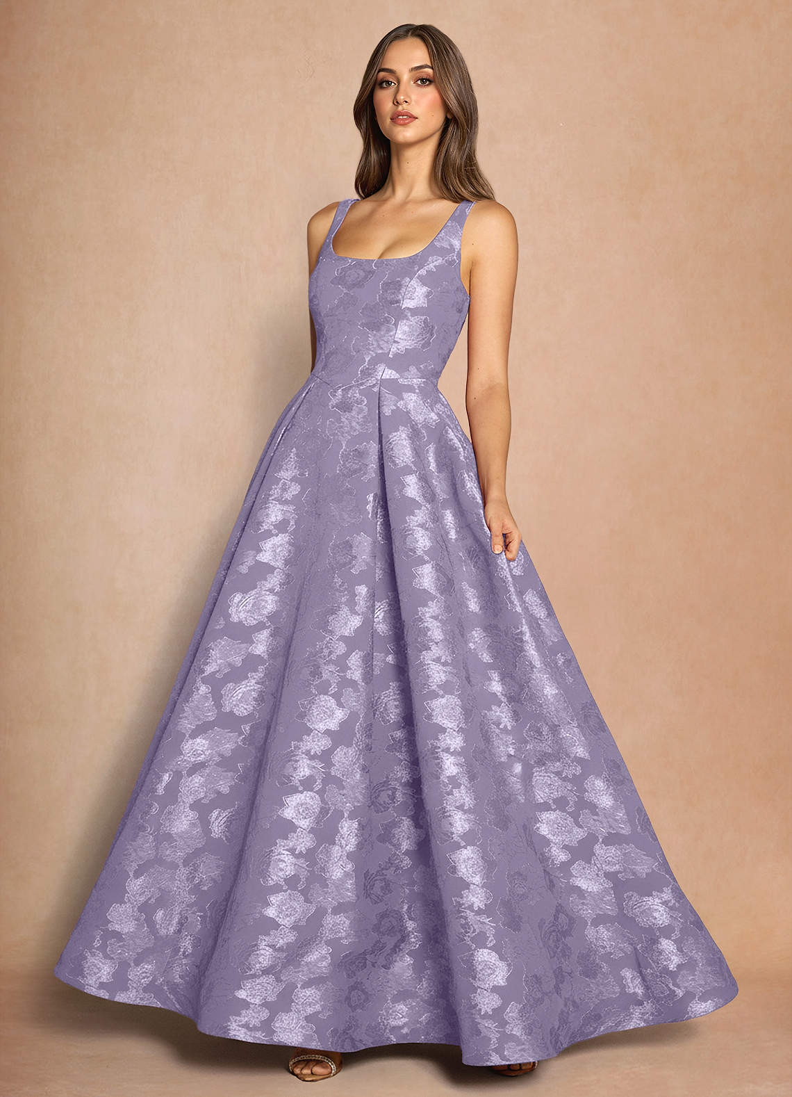 Briac A-Line Scoop-Neck Fil Coupé Evening Dress in Lemon Sorbet
