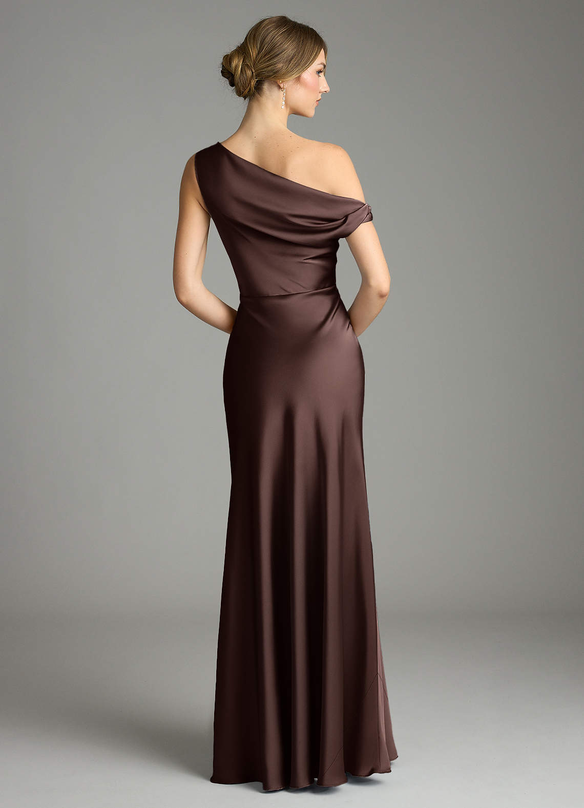 Emerson Mermaid One-Shoulder Stretch Satin Bridesmaid Dress in Ganache