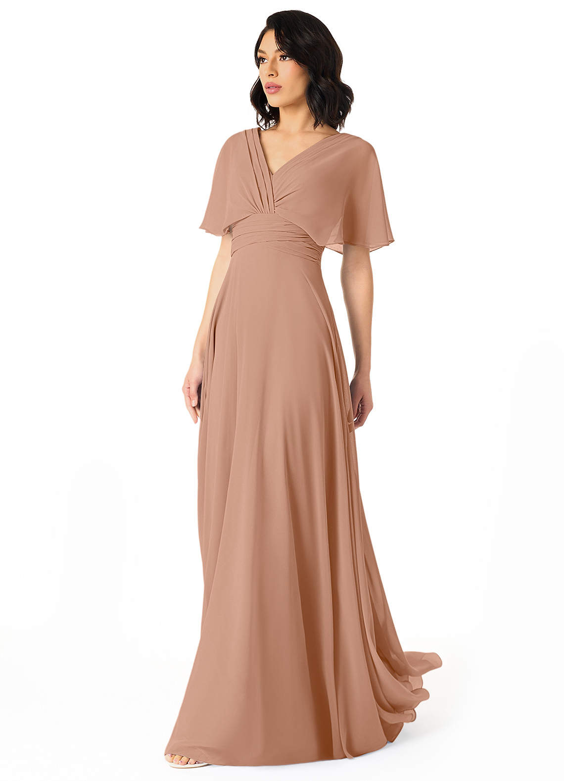 Pamela A-Line V-Neck Chiffon Bridesmaid Dress in Champagne Rose