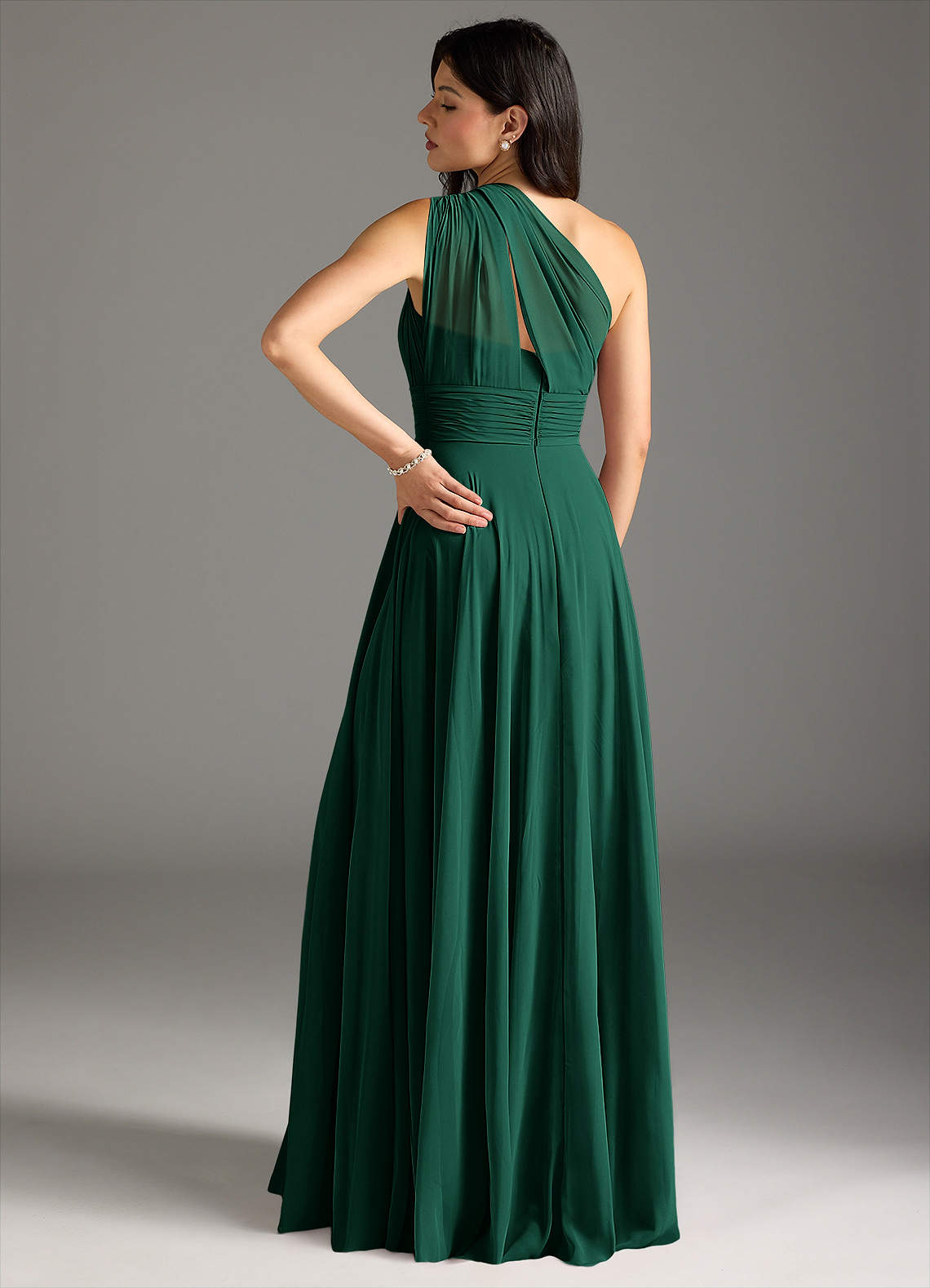 Charlize A-Line One-Shoulder Chiffon Bridesmaid Dress in Emerald