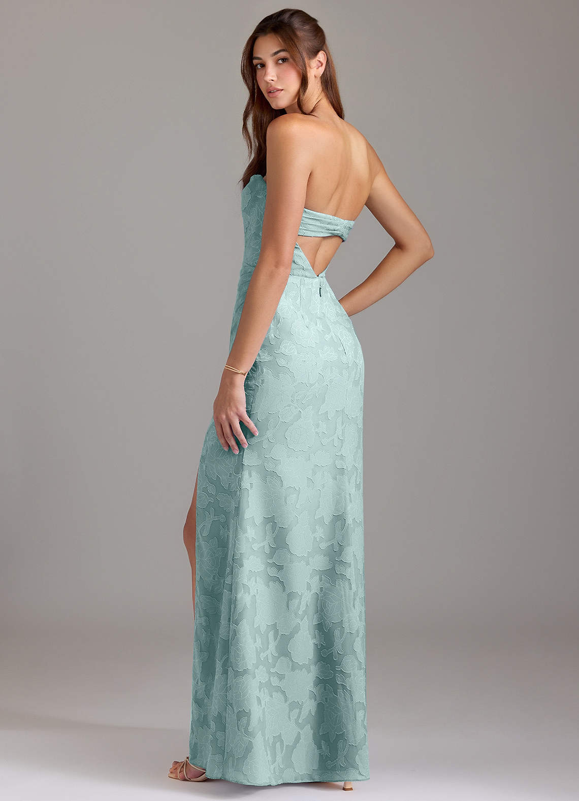 Leonis Sheath Strapless Floral Burnout Bridesmaid Dress in Mist
