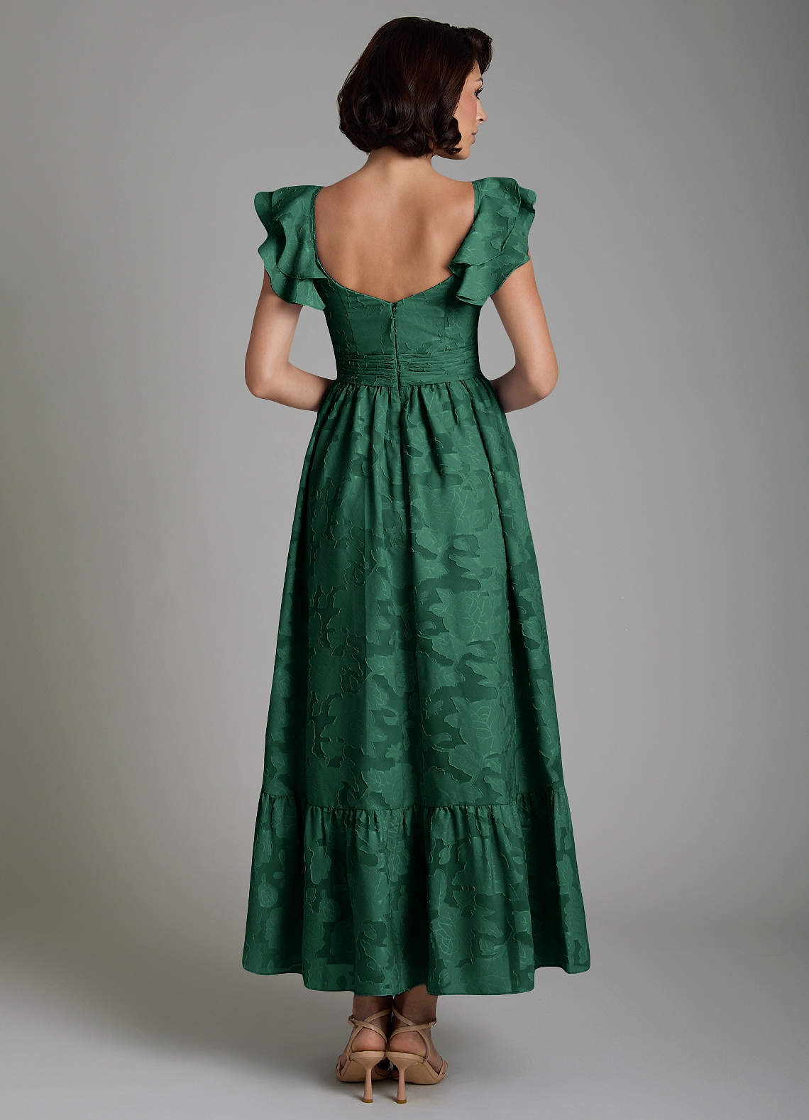 Anaya A-Line V-Neck Floral Burnout Bridesmaid Dress in Dark Green