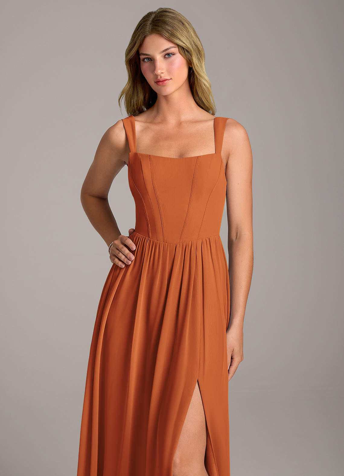 Rosaline A-Line Square-Neck Chiffon Bridesmaid Dress in Cinnamon