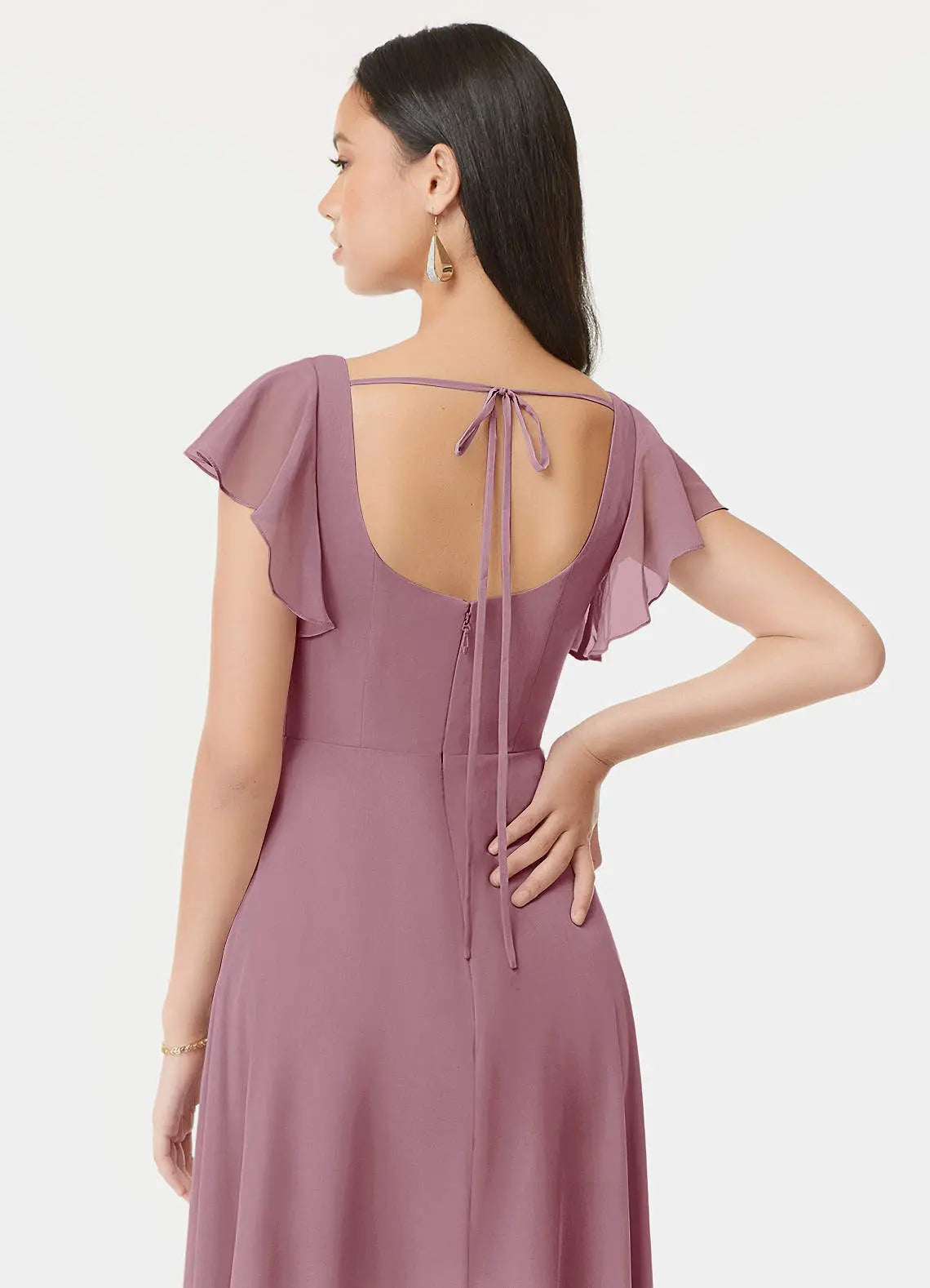 Bondi A-Line Square-Neck Chiffon Bridesmaid Dress in Vintage Mauve