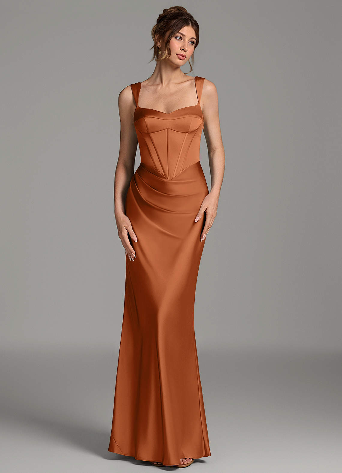Mela Sheath Sweetheart Stretch Satin Bridesmaid Dress in Copper