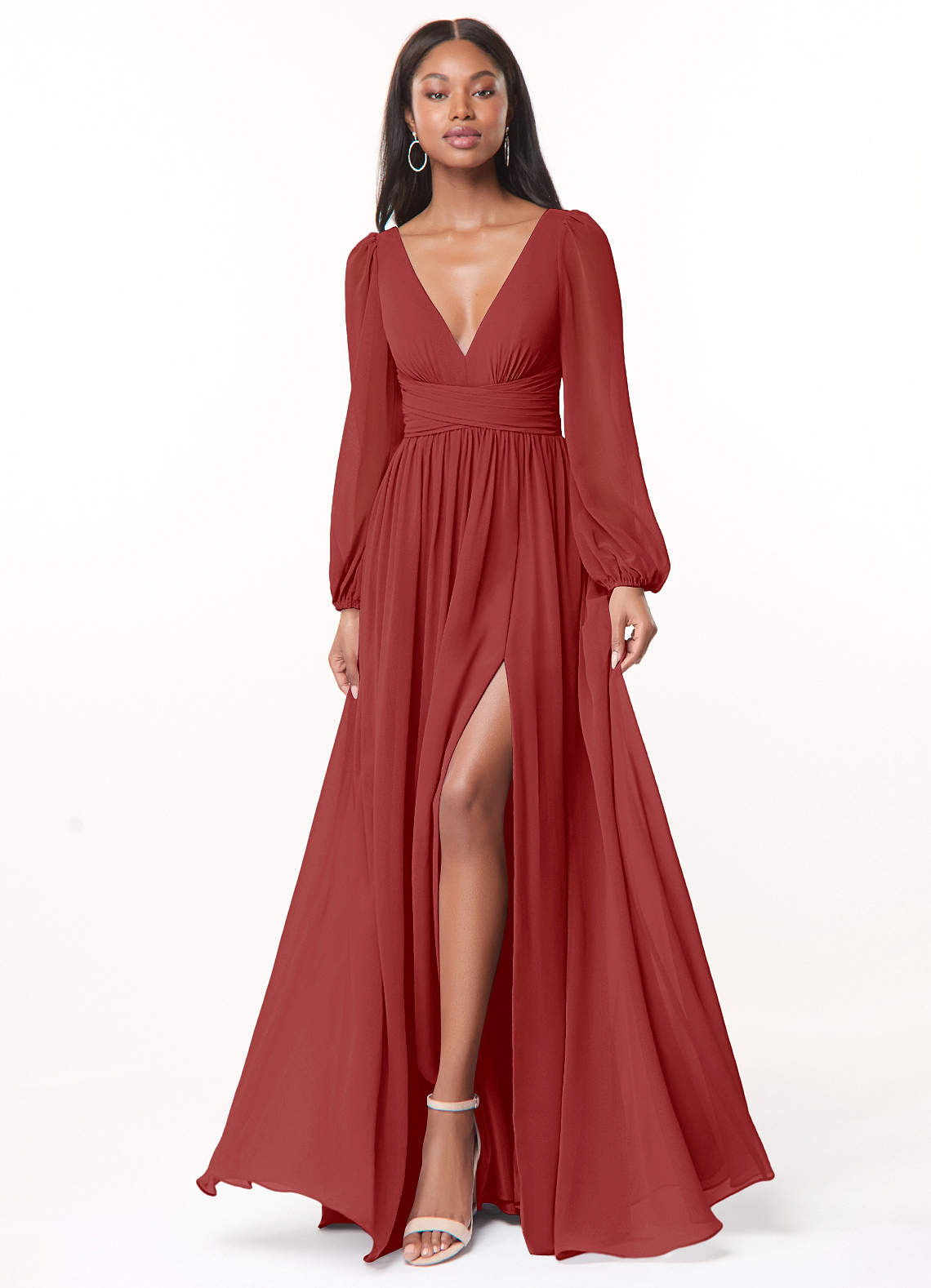 Norah A-Line V-Neck Chiffon Bridesmaid Dress in Rust