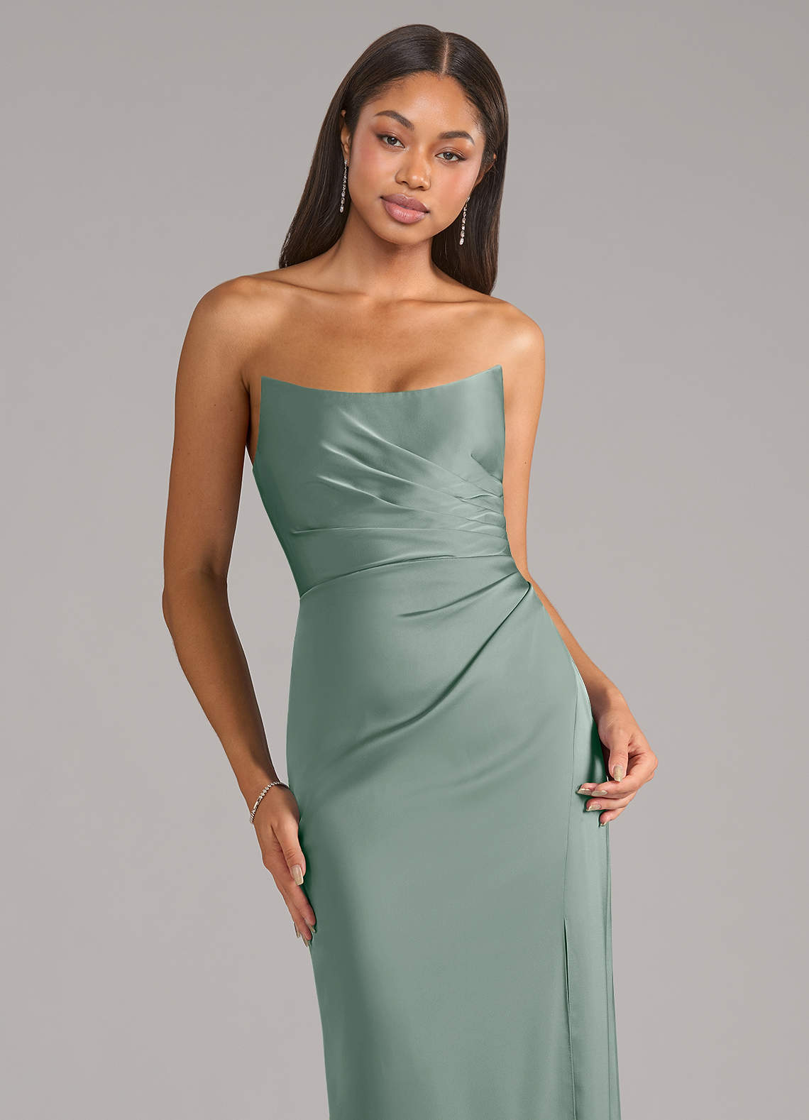 Marla Sheath Strapless Stretch Satin Bridesmaid Dress in Silver Sage
