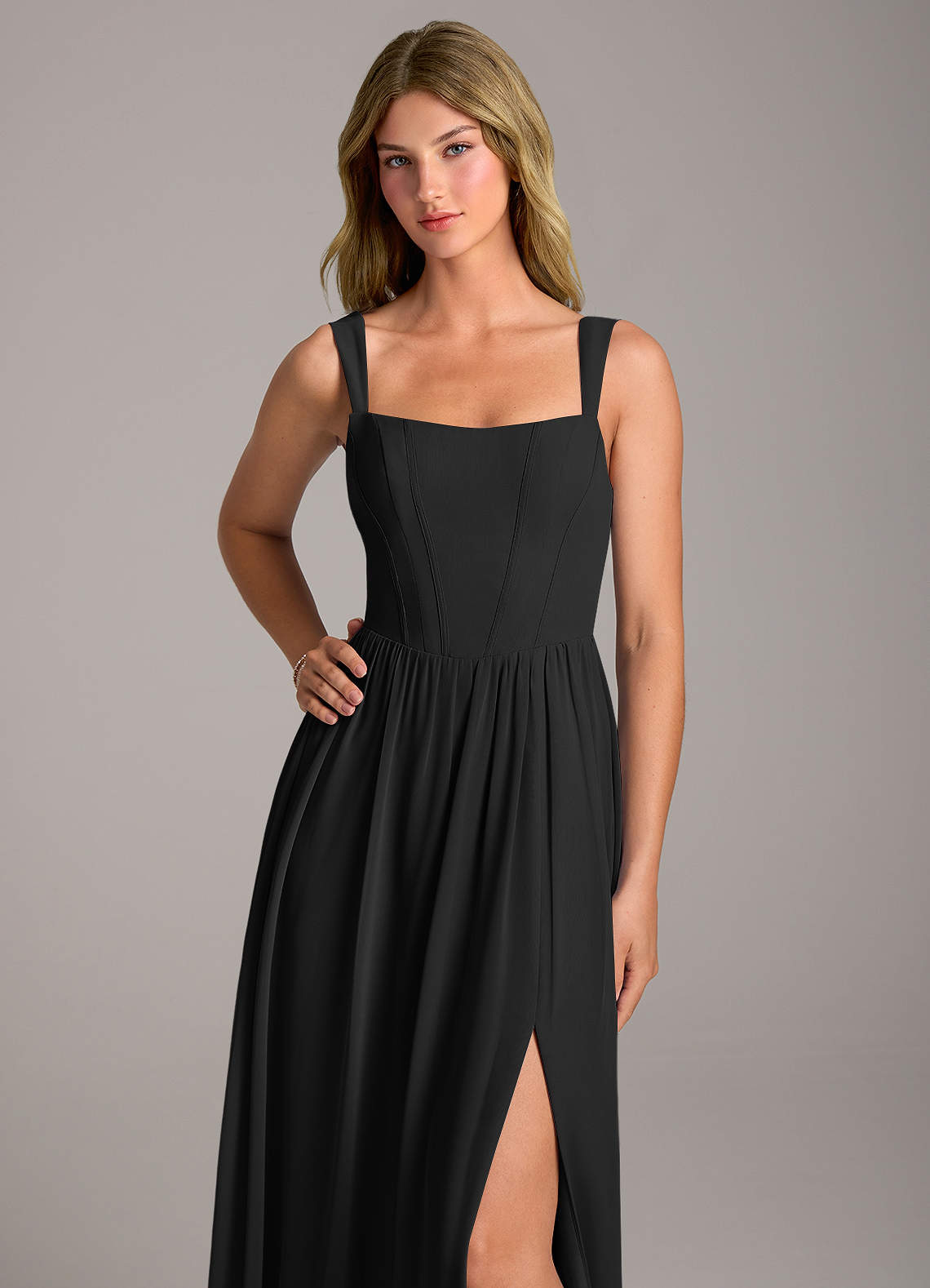 Rosaline A-Line Square-Neck Chiffon Bridesmaid Dress in black