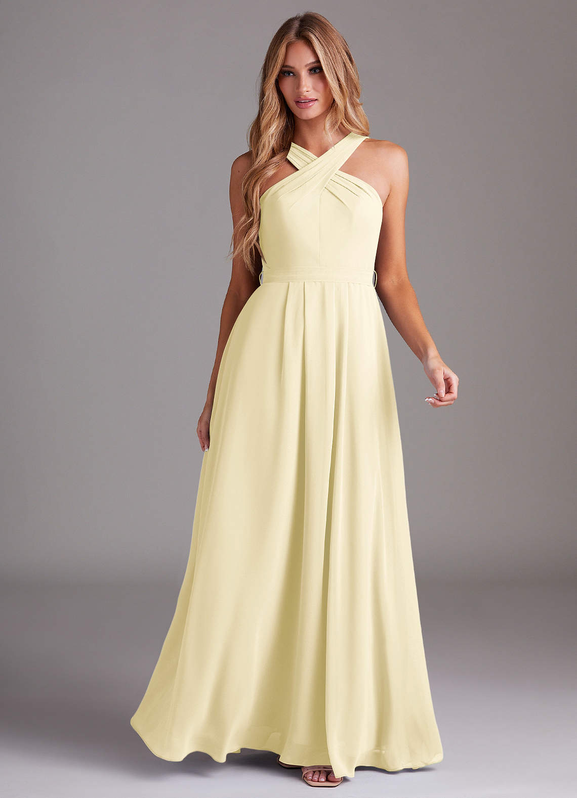Dixie A-Line Halter Chiffon Bridesmaid Dress in Lemon Sorbet