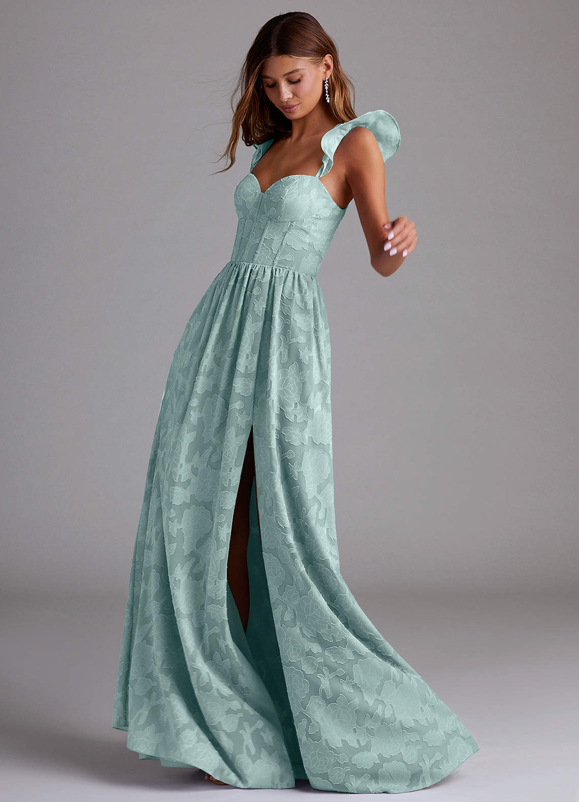 Denisse A-Line Sweetheart Floral Burnout Bridesmaid Dress in Mist