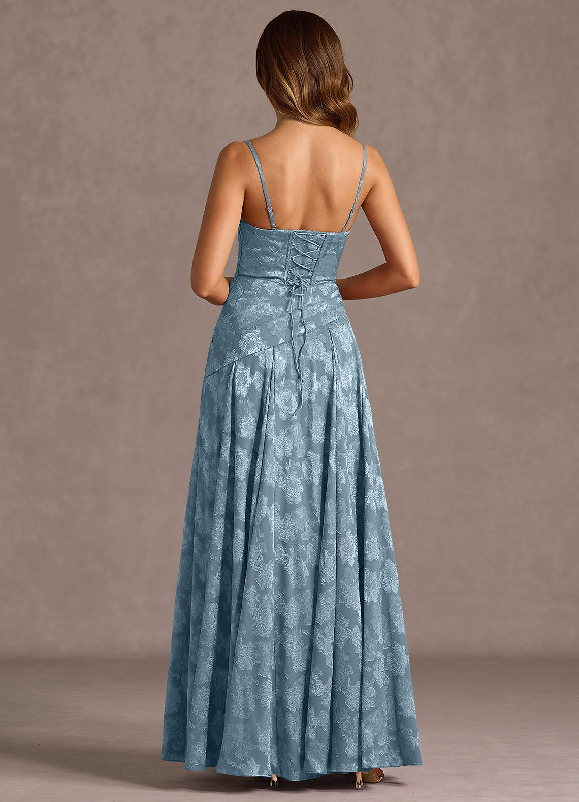 Gabriela A-Line Corset Fil Coupé Wedding Guest Dress in Dusty Blue